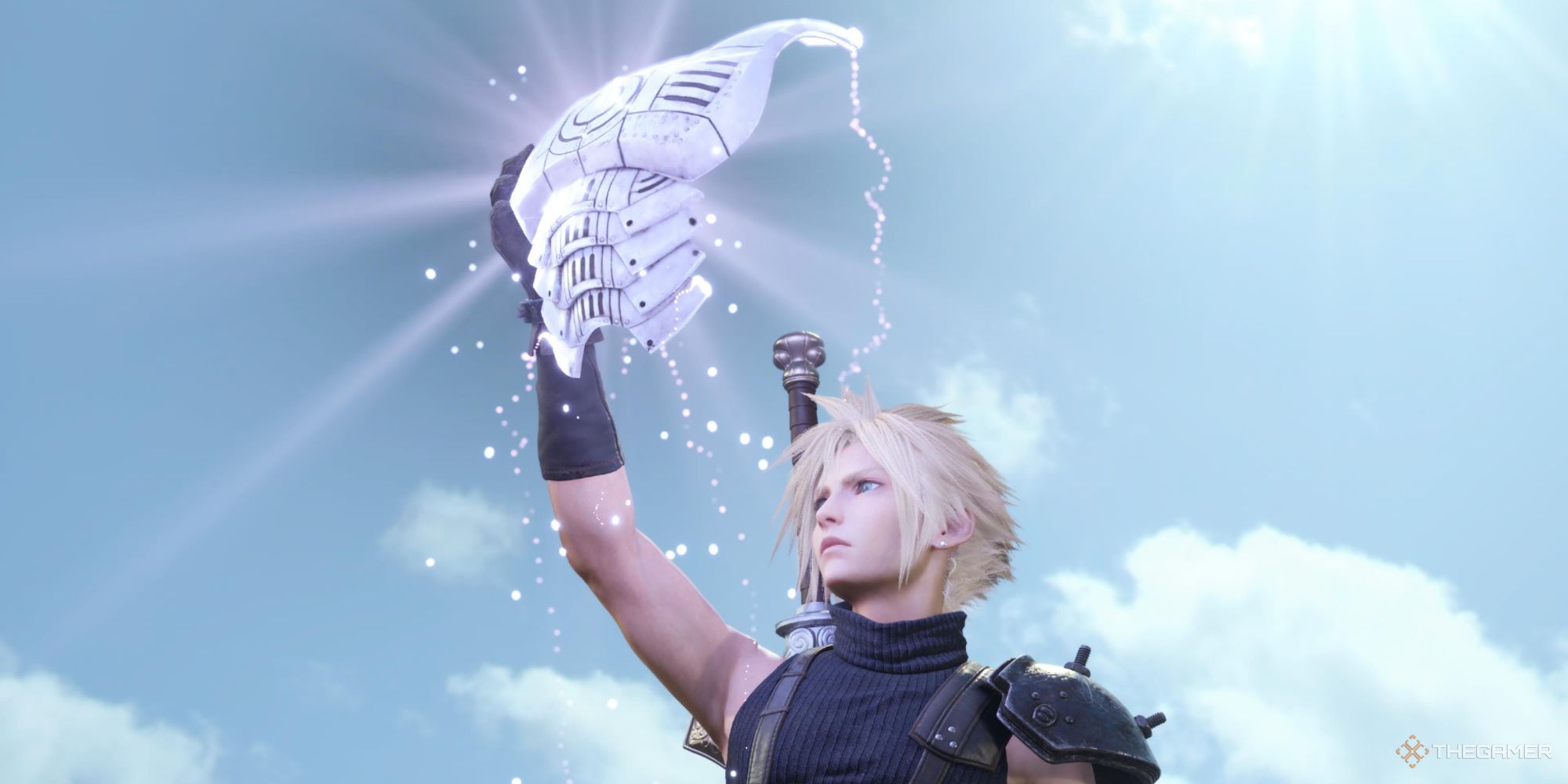 Nube sosteniendo el Protorelic obtenido al completar el Fenómeno Intel de Nibel en Final Fantasy 7 Rebirth.