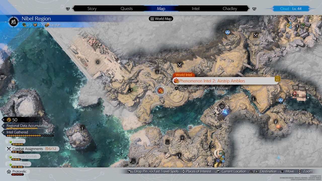 La segunda misión Phenomenon Intel de la región de Nibel en el mapa de Final Fantasy 7 Rebirth.