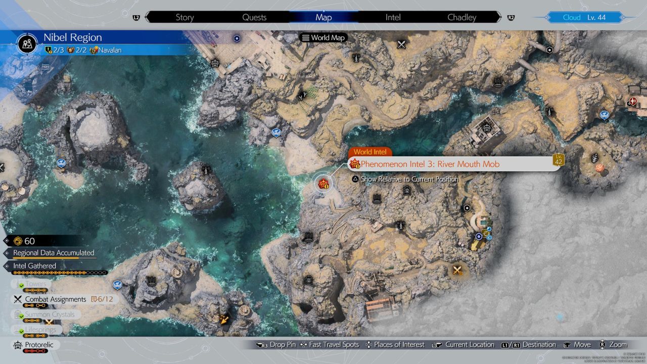 La tercera misión Phenomenon Intel de la región de Nibel en el mapa de Final Fantasy 7 Rebirth.