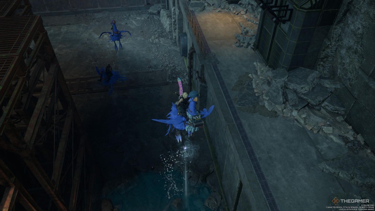 Un jugador que usa Chocojet para llegar a un área más alta en Final Fantasy 7 Rebirth.