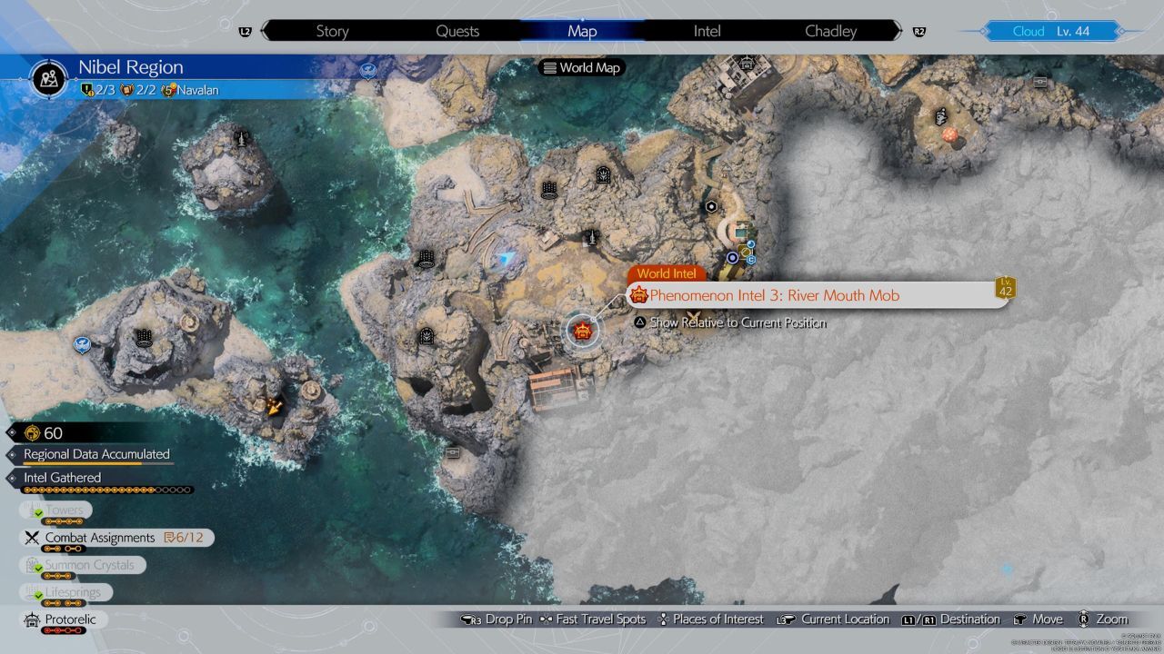 Una nueva ubicación para la tercera misión Phenomenon Intel en el mapa de Final Fantasy 7 Rebirth.