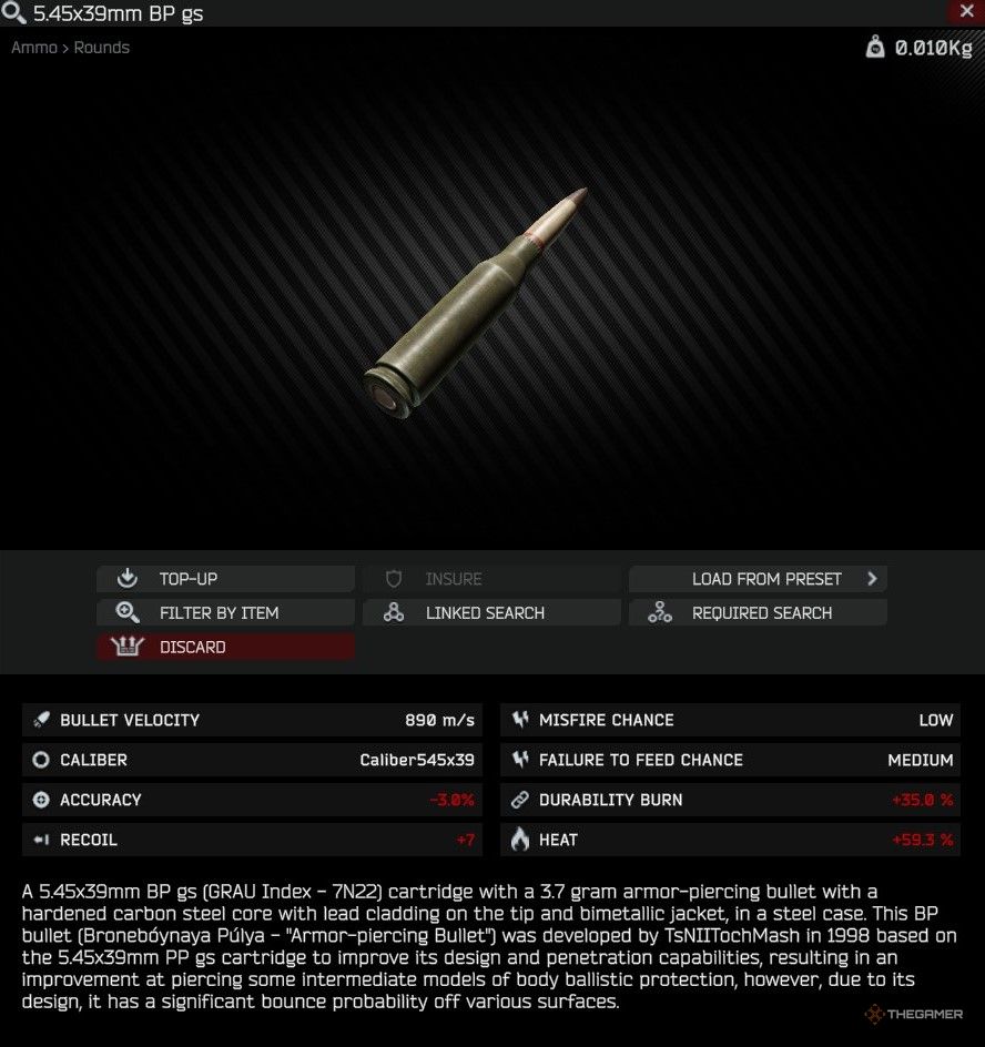 Descripción de la munición Tarkov BP
