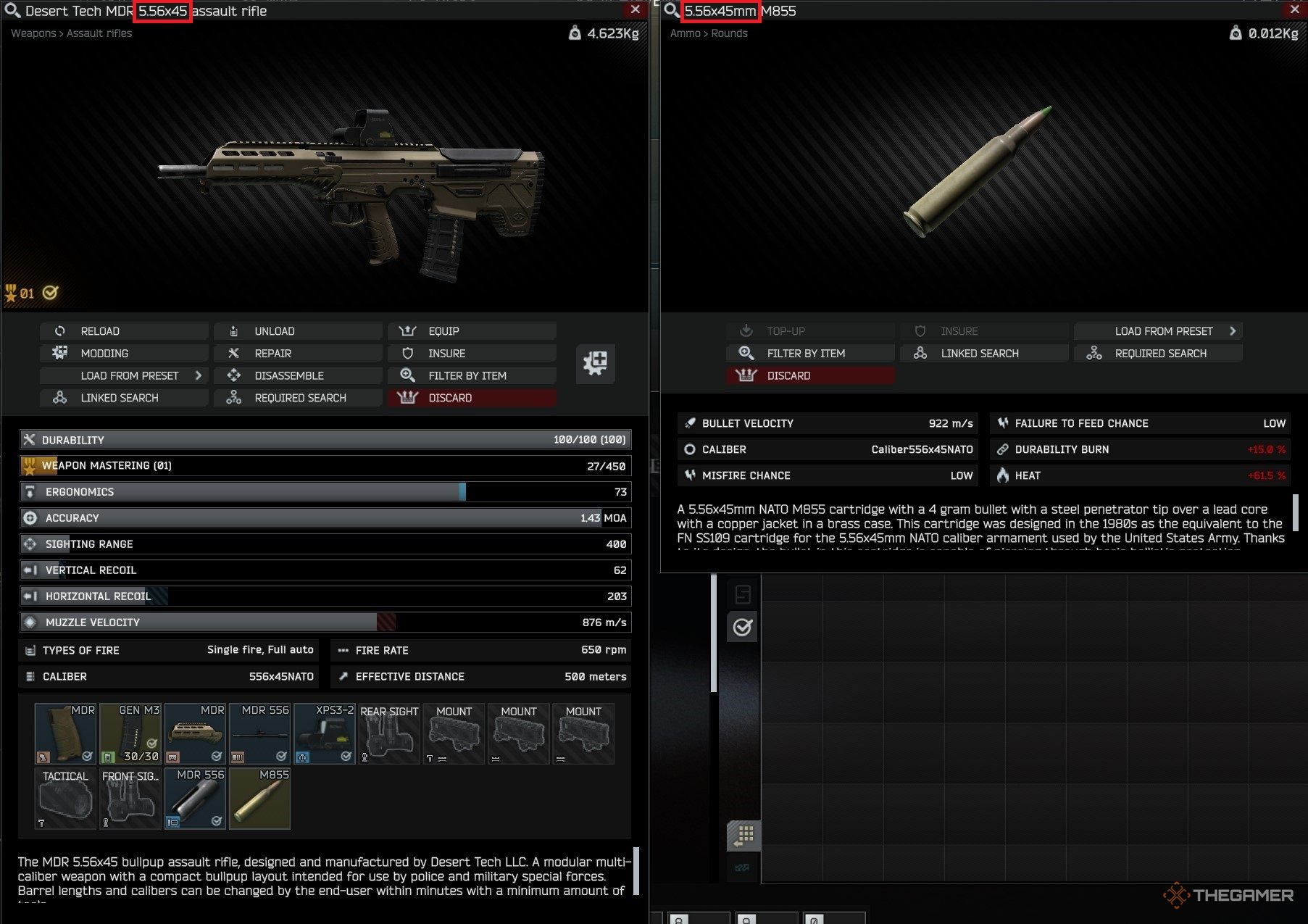 Escape de los paneles de inspección de armas y municiones de Tarkov