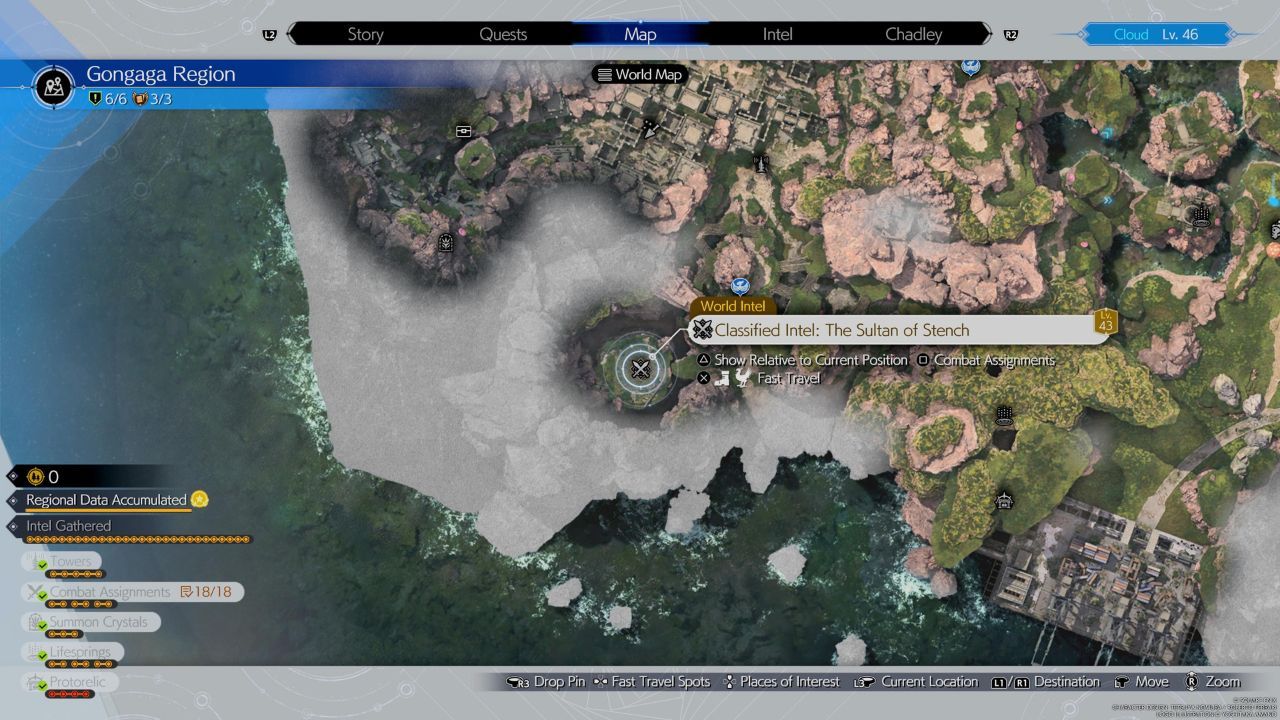 La ubicación de la misión Classified Intel en Gongaga en Final Fantasy 7 Rebirth.