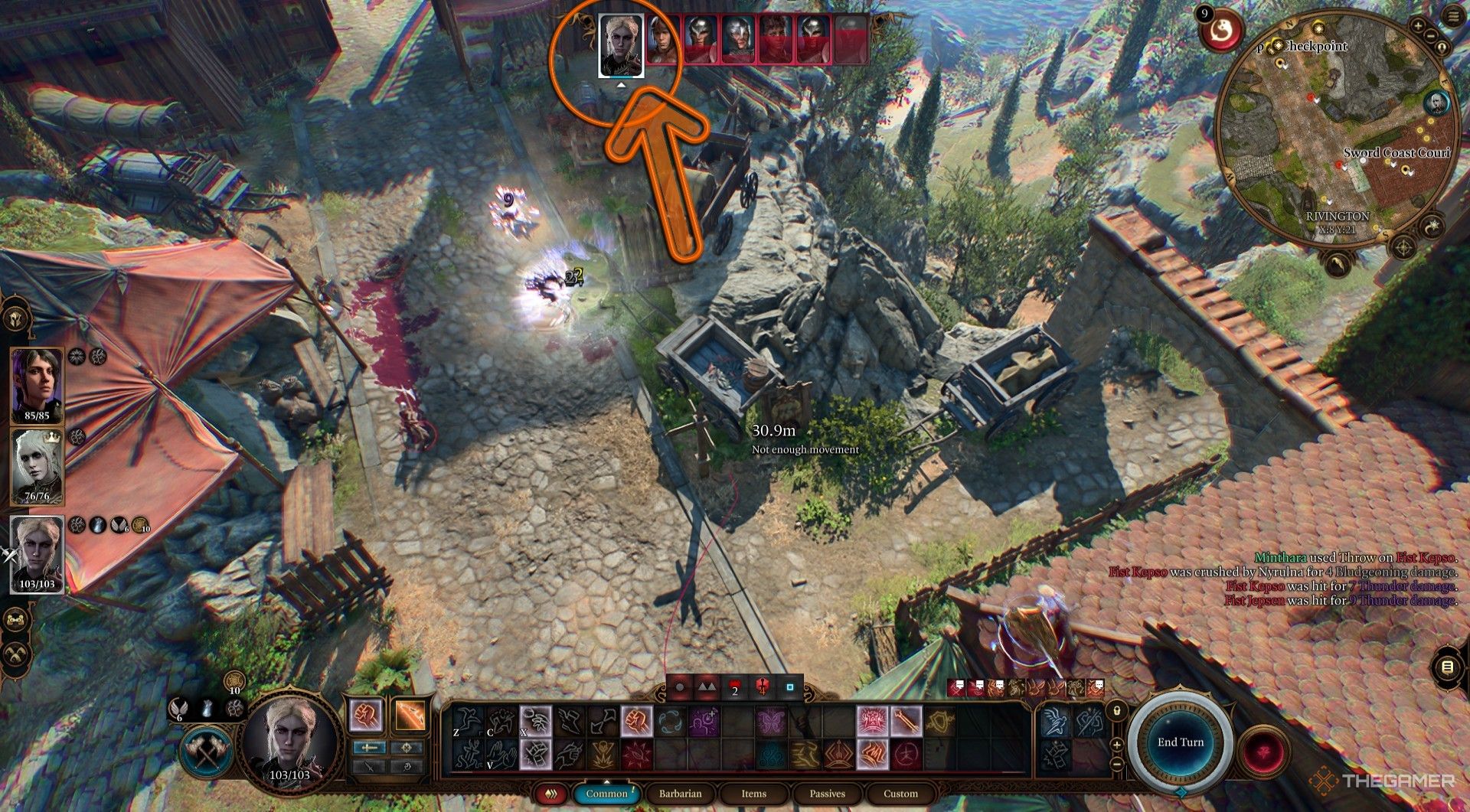 El orden de turno resaltado muestra que Minthara hace el primer movimiento en Baldur's Gate 3.