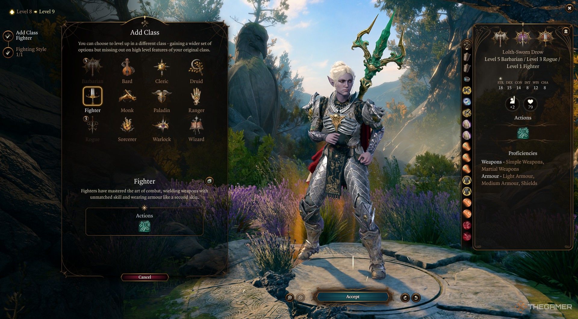 Minthara elige multiclase como luchador en Baldur's Gate 3.