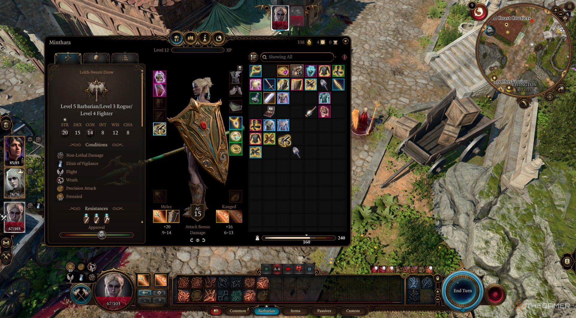El jugador cambia el equipo de Minthara en mitad de la batalla para optimizar la construcción de Thunder en Baldur's Gate 3.