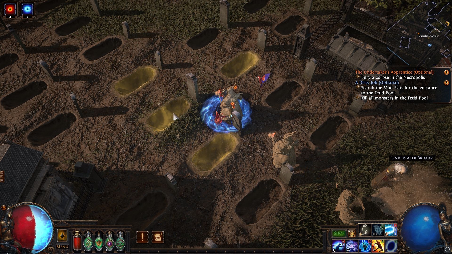 Poner cadáveres dentro de las tumbas en Necropolis Path of Exile