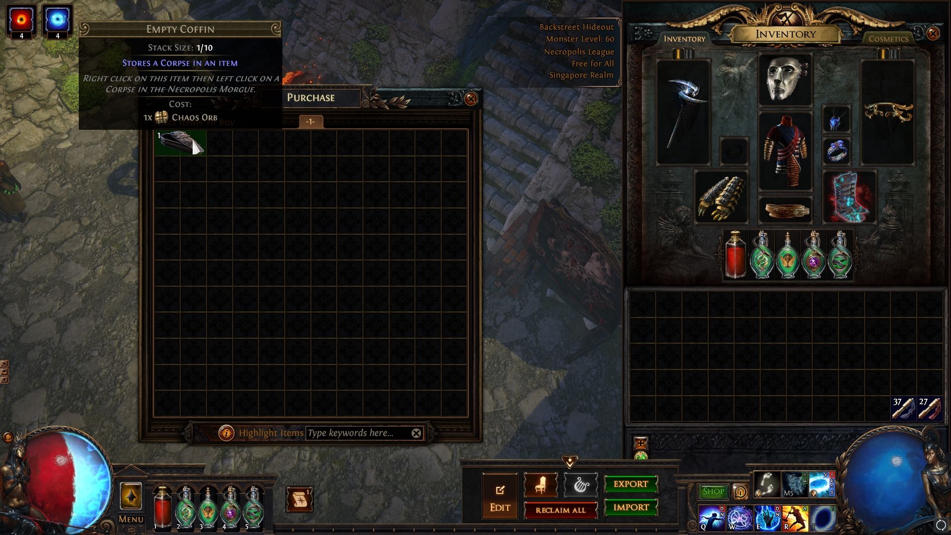 Arimor vende ataúdes vacíos en la necrópolis de Path of Exile