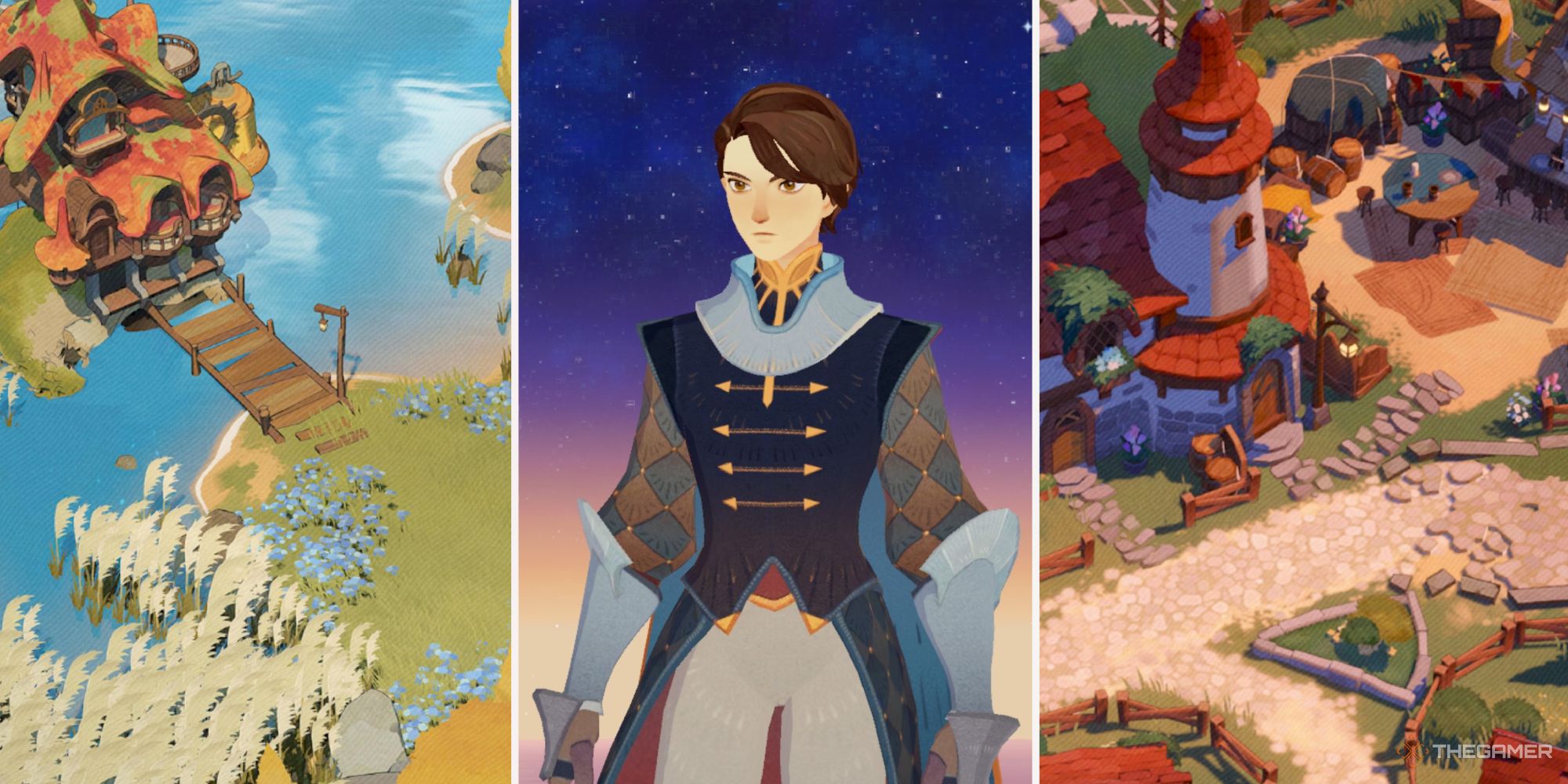 Derecha e izquierda: áreas de AFK Journey, en el medio: el personaje principal