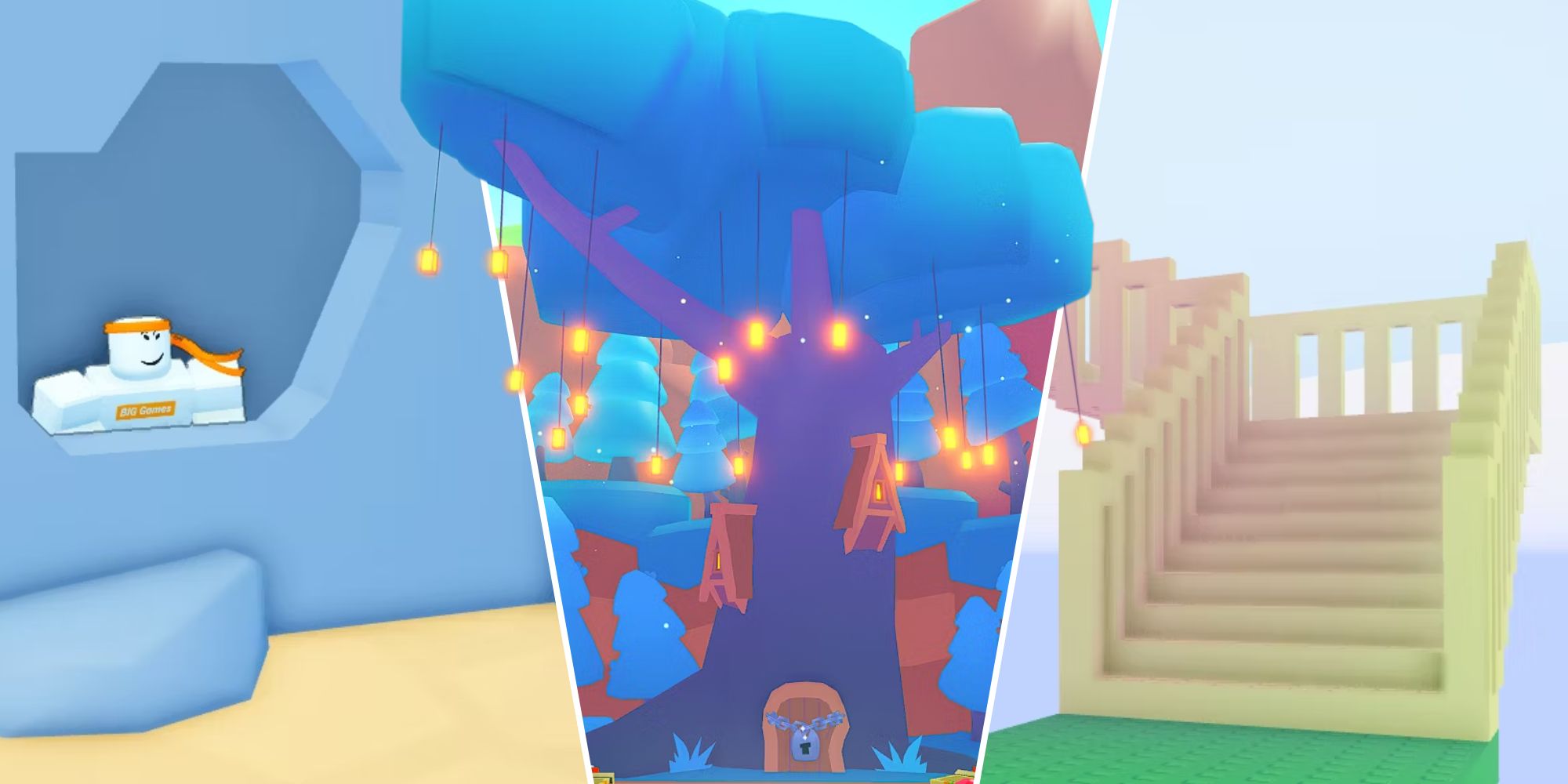 Roblox Pet Simulator 99 Secrets: Hombre en un hoyo, casa en un árbol gigante, escalera al cielo