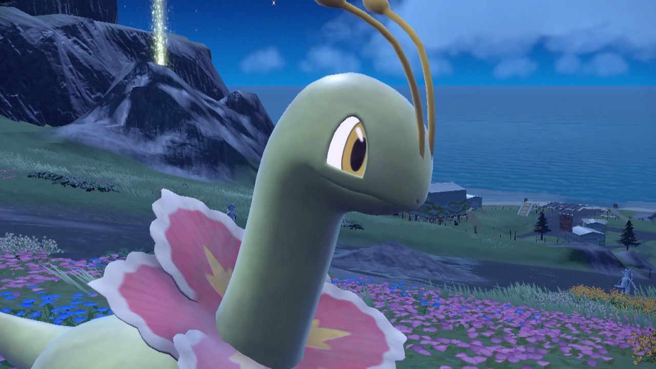 Una captura de pantalla de Meganium en Pokémon Escarlata y Violeta