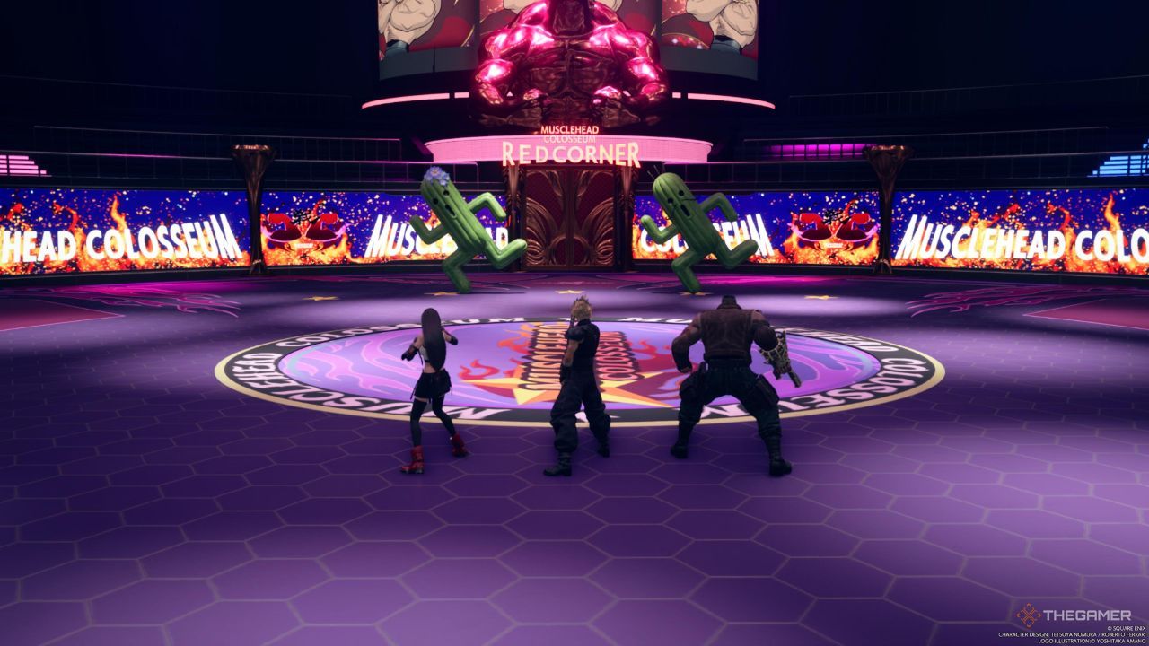 Un Gigantuar y un Gargantuar de pie ante el grupo en la primera ronda del Desafío UPA en Final Fantasy 7 Rebirth.