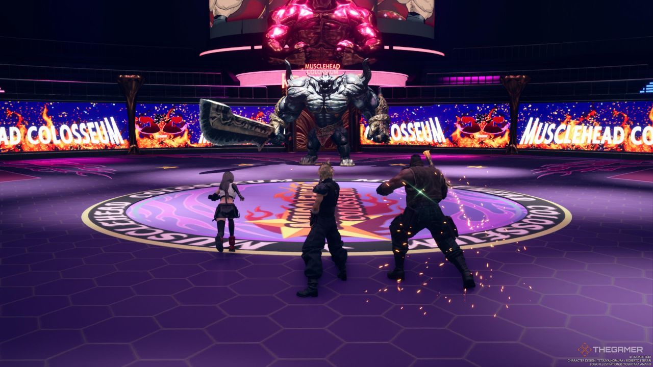 Un Ironclad de pie ante el grupo en la quinta ronda del Desafío UPA en Final Fantasy 7 Rebirth.