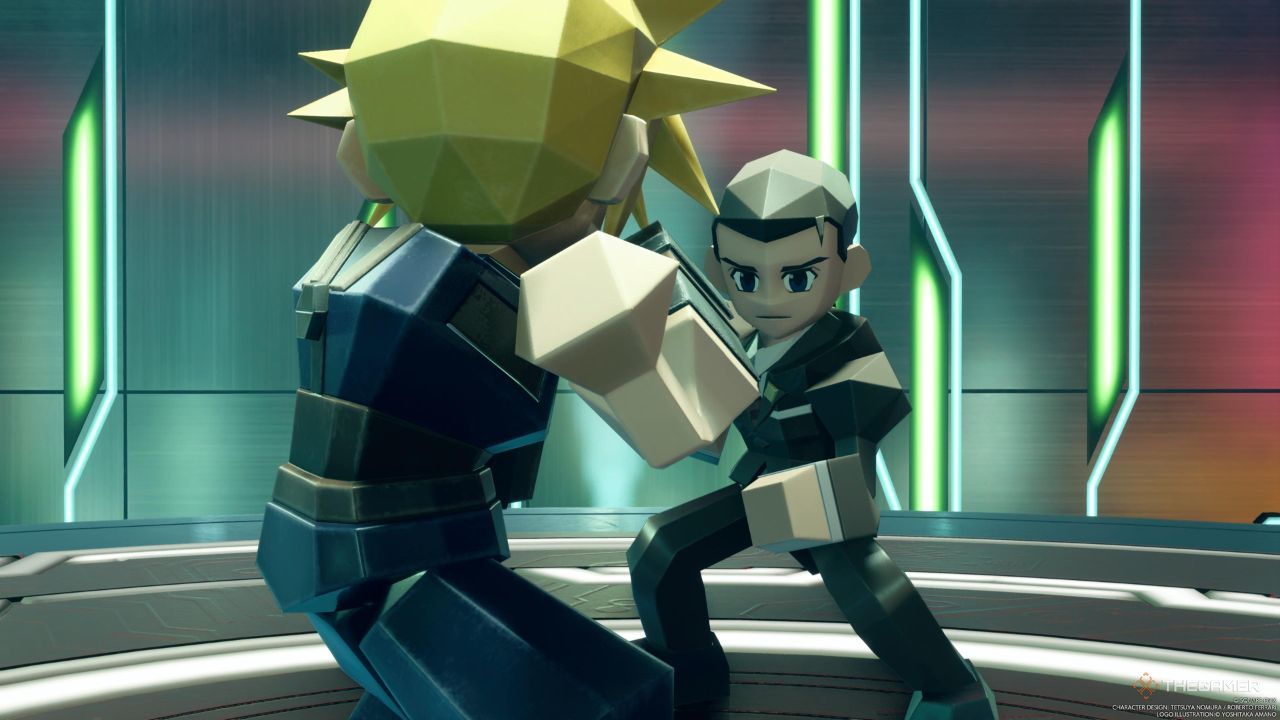 El gerente intermedio de Shinra se prepara para luchar contra Cloud en 3D Brawler en Final Fantasy 7 Rebirth.