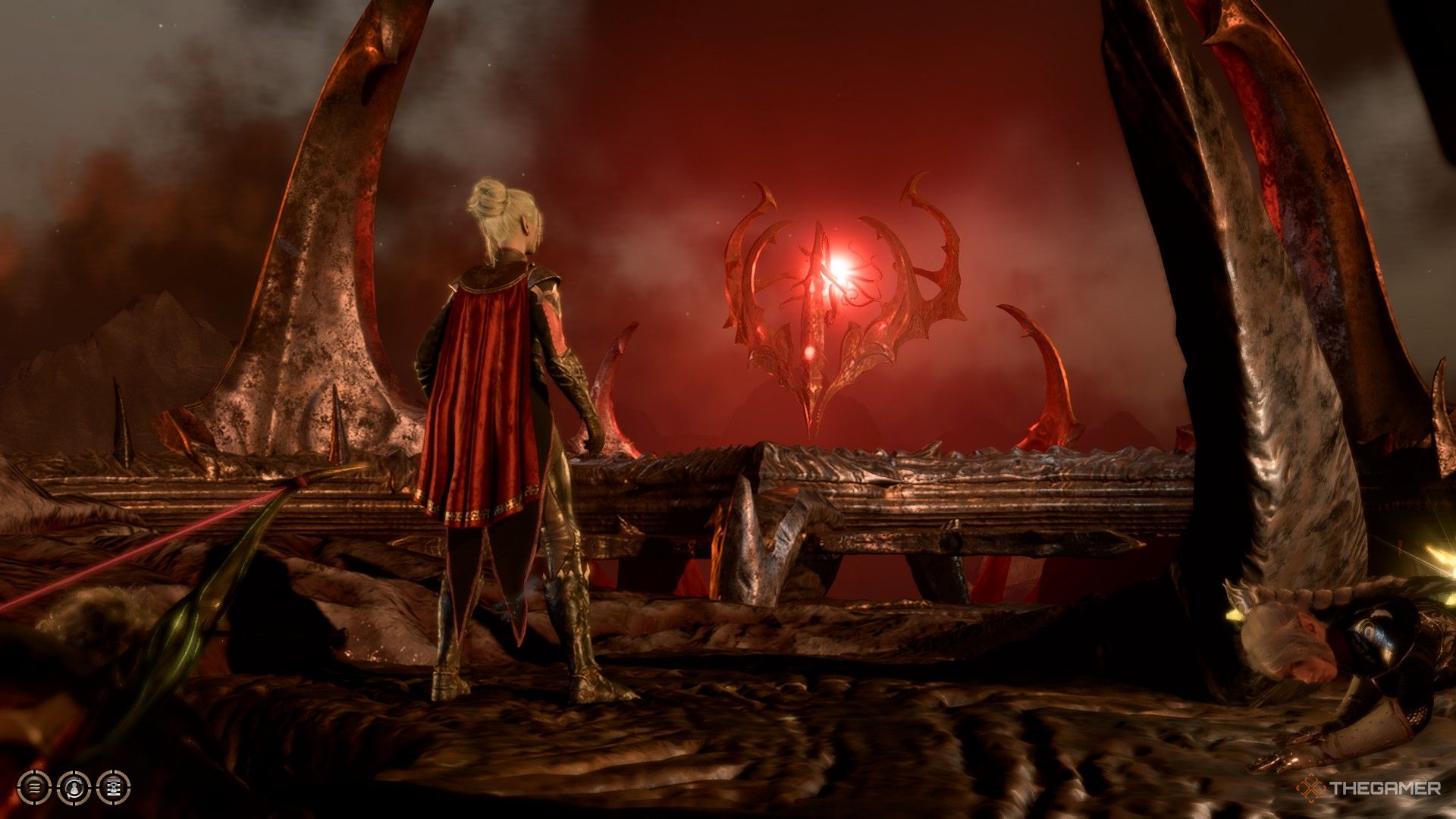 El jugador aterriza encima del Netherbrain y ve la Corona de Karsus brillando en rojo en Baldur's Gate 3.