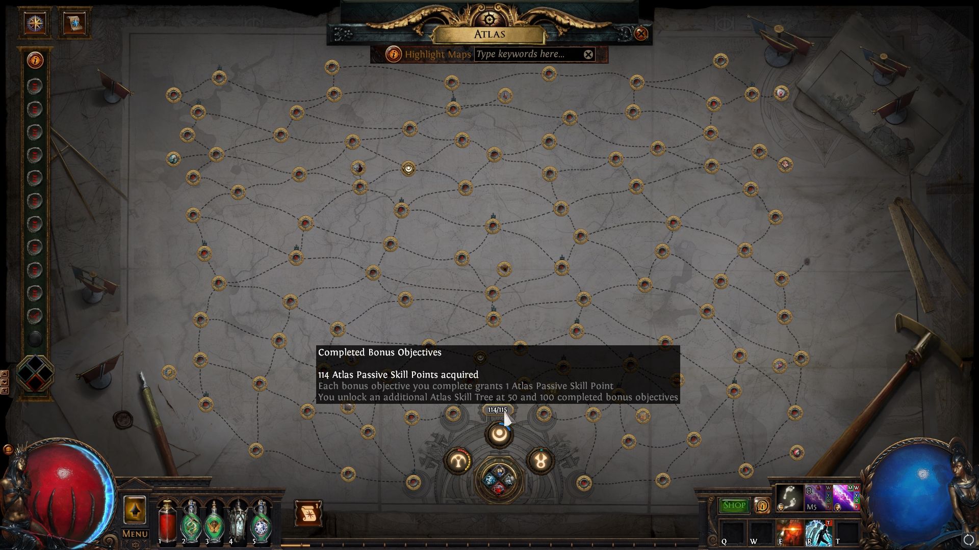 Al pasar el cursor sobre la información sobre herramientas de progreso del atlas en Path of Exile