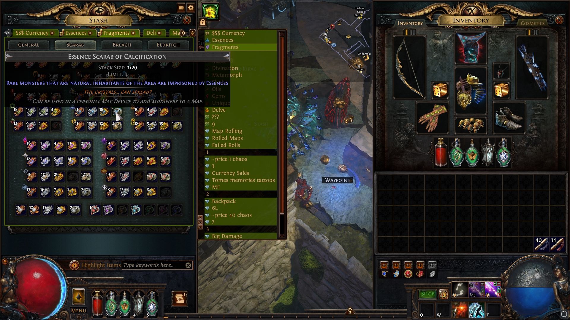 Esencia de escarabajo de calcificación dentro de la pestaña Escarabajo en Path of Exile