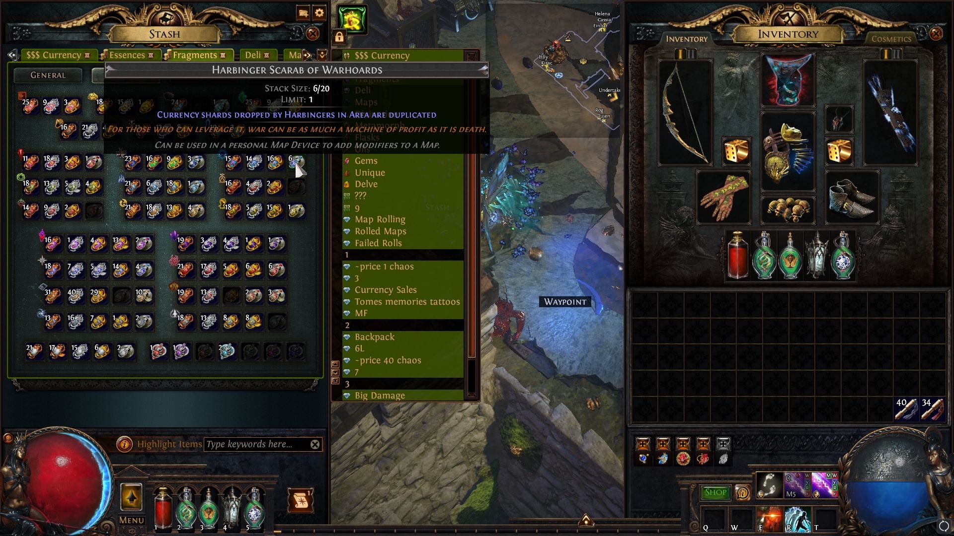 Escarabajo presagio de Warhoards dentro de la pestaña Escarabajo en Path of Exile