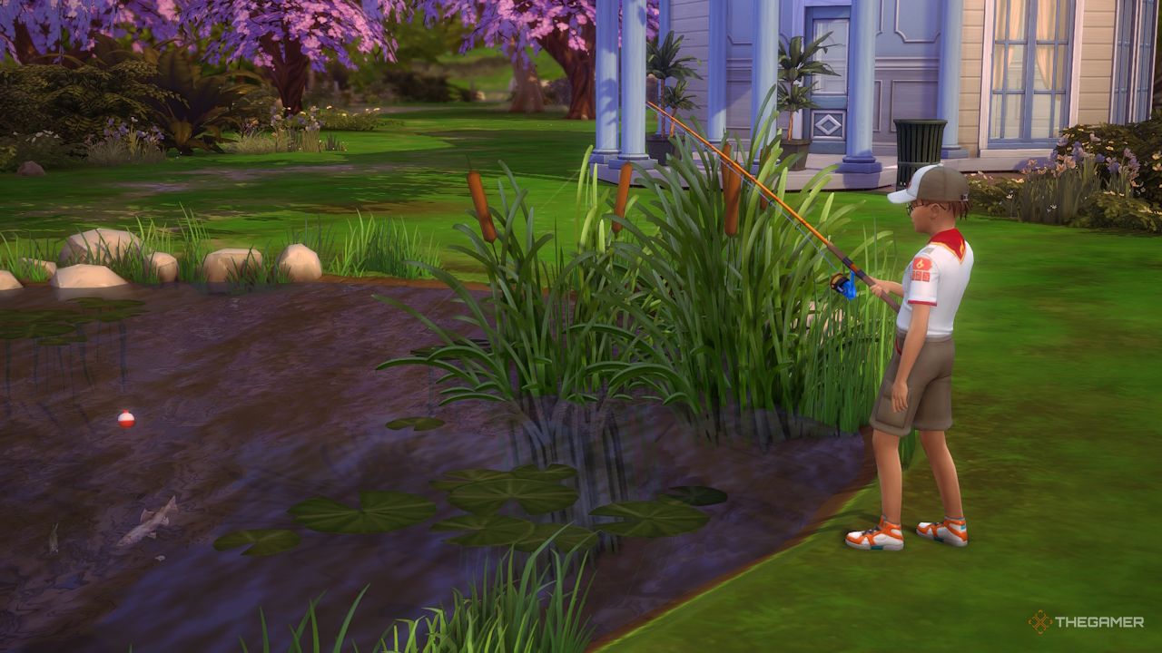 Un explorador en Los Sims 4 sale a pescar