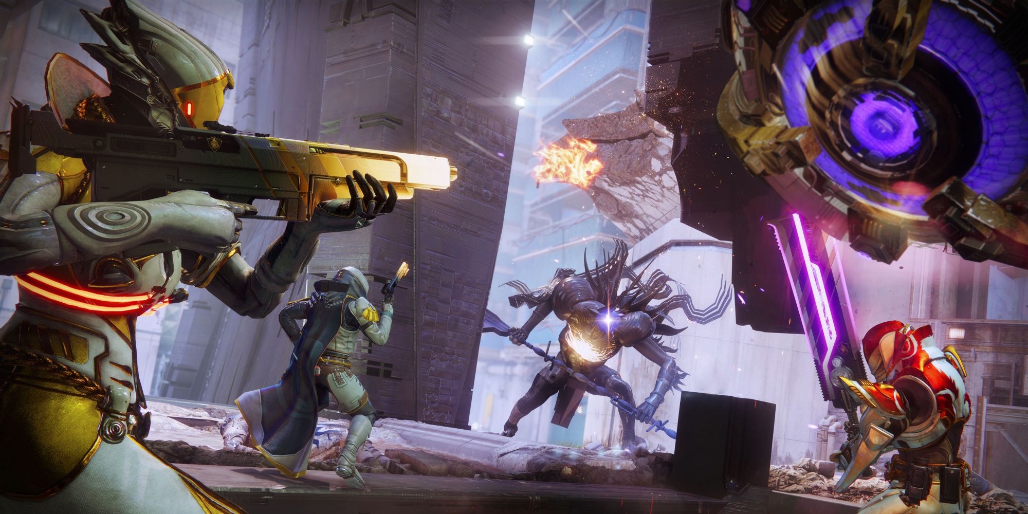 Destiny 2 Guardianes luchando contra caídos y atormentadores en ataque