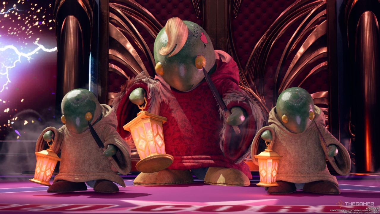 Un Donberry y dos Tonberries en la tercera ronda de la Lucha por los derechos de nombre en Final Fantasy 7 Rebirth.