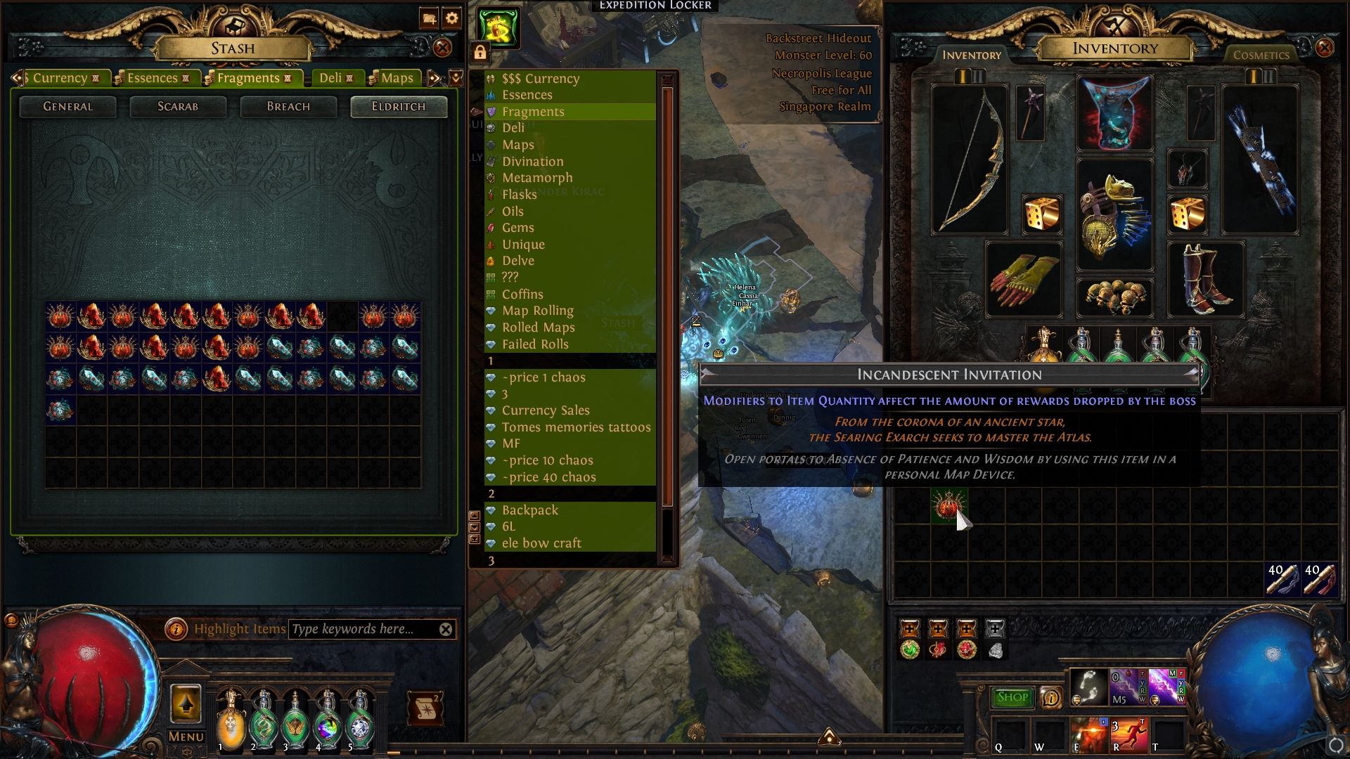 Lanzando invitaciones incandescentes en Path of Exile