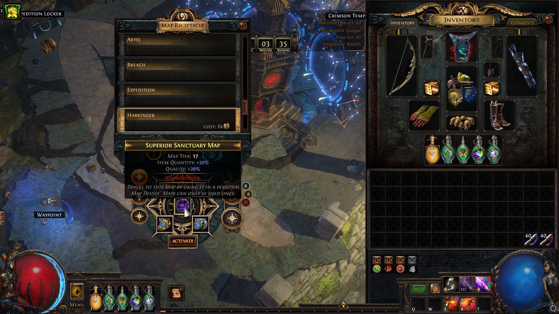Insertar el mapa del Santuario en el dispositivo de mapa en Path of Exile