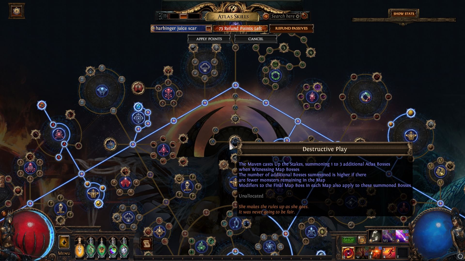 Mostrando la habilidad Atlas de juego destructivo en Path of Exile
