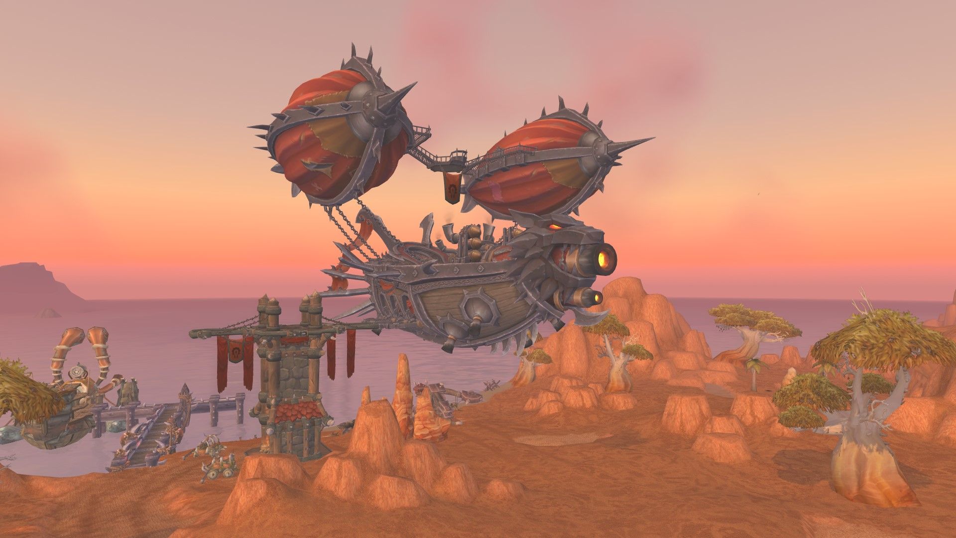El dirigible Defiant Dragonscale atracó en su torre zepelín en Bladefist Bay, Durotar
