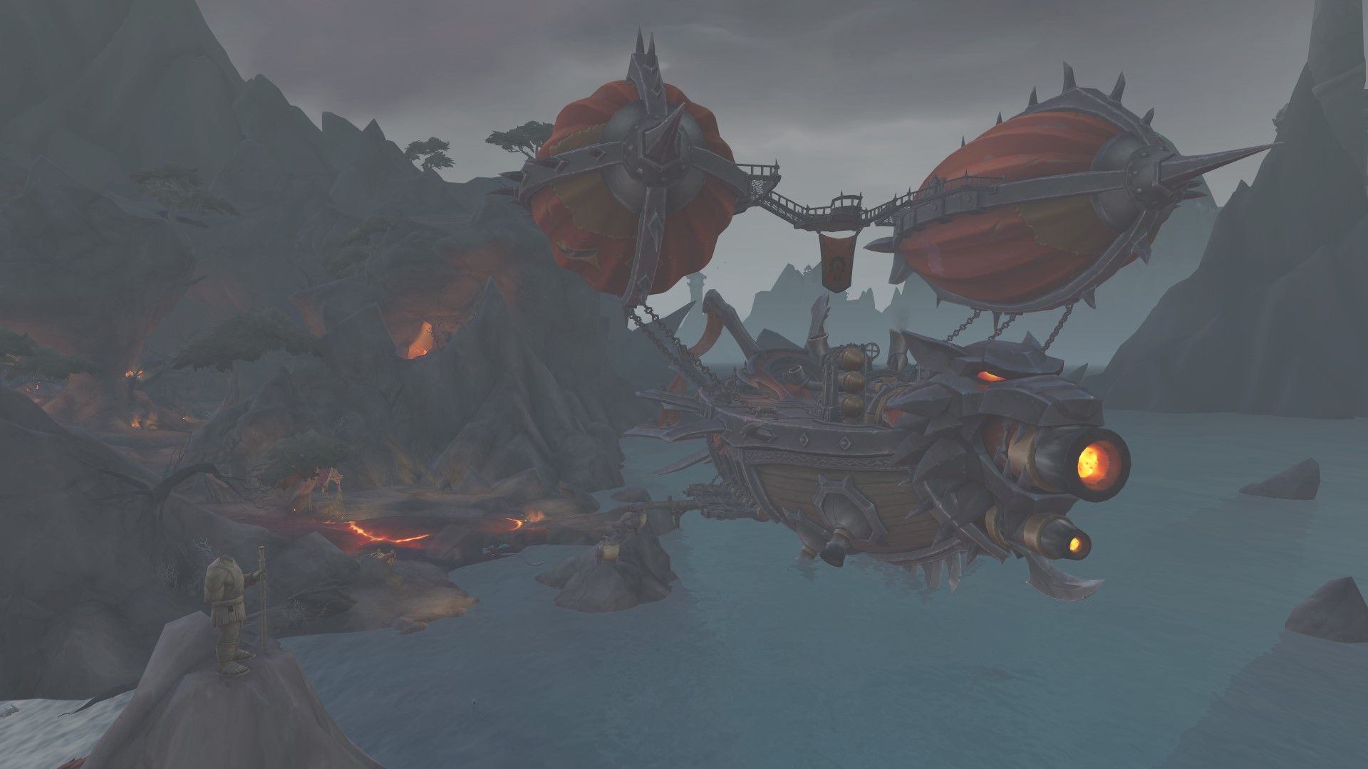 El Defiant Dragonscale atracó en el campamento de la Horda en la Costa Salvaje de Waking Shores.