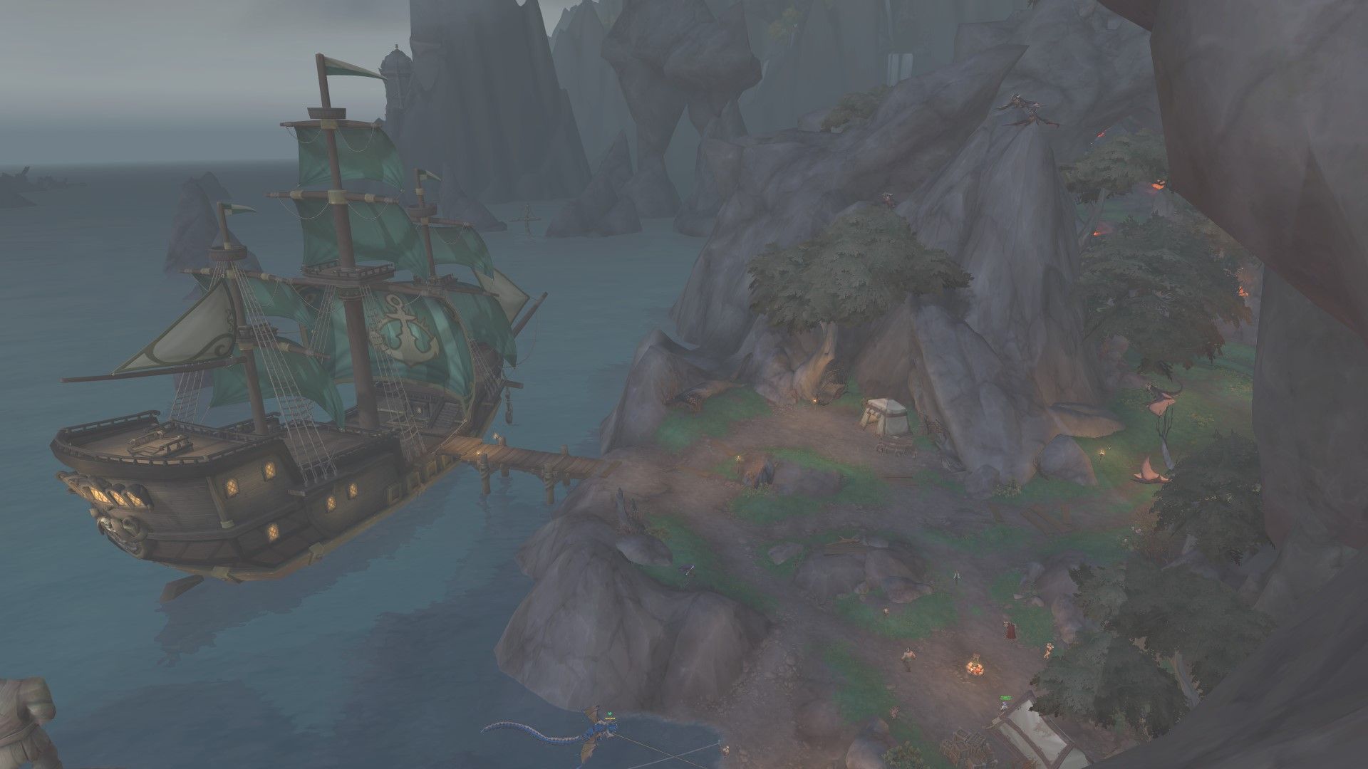 El barco Rugged Dragonscale atracó en el campamento sin nombre de la Alianza en la Costa Salvaje en Waking Shores.
