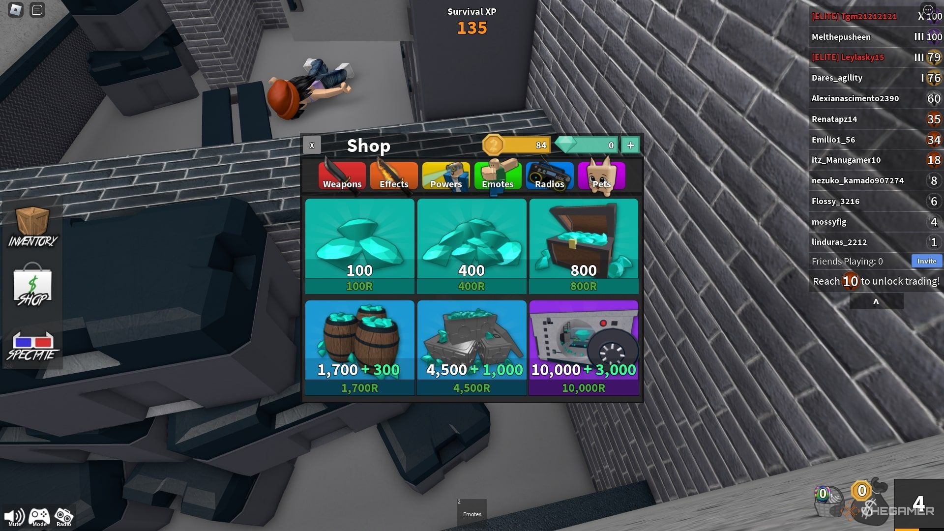 El menú de selección de la tienda de gemas en Murder Mystery 2 en Roblox.