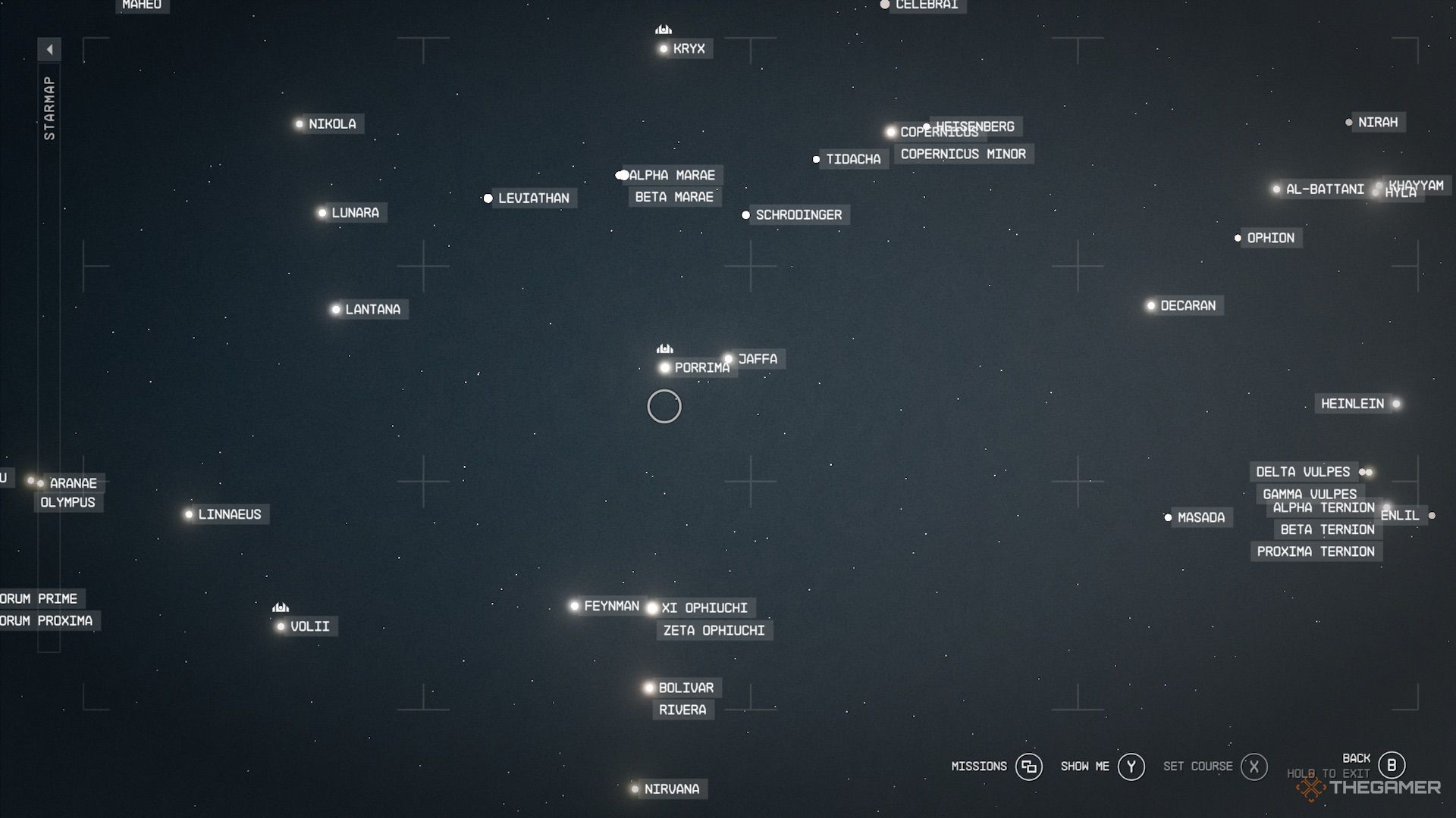 Porrima en el mapa estelar de Starfield