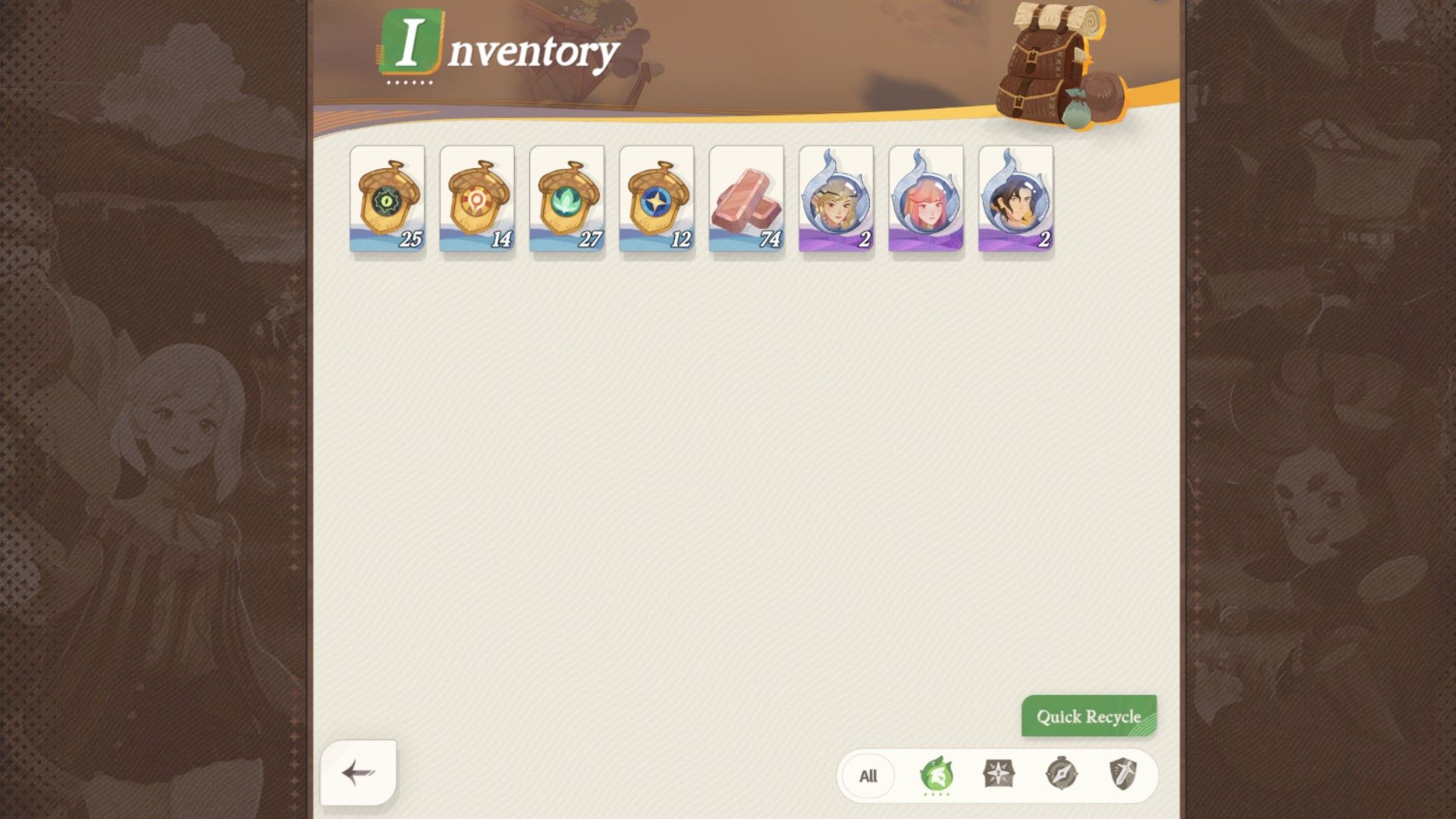 Las Bellotas en el Inventario en AFK Journey.