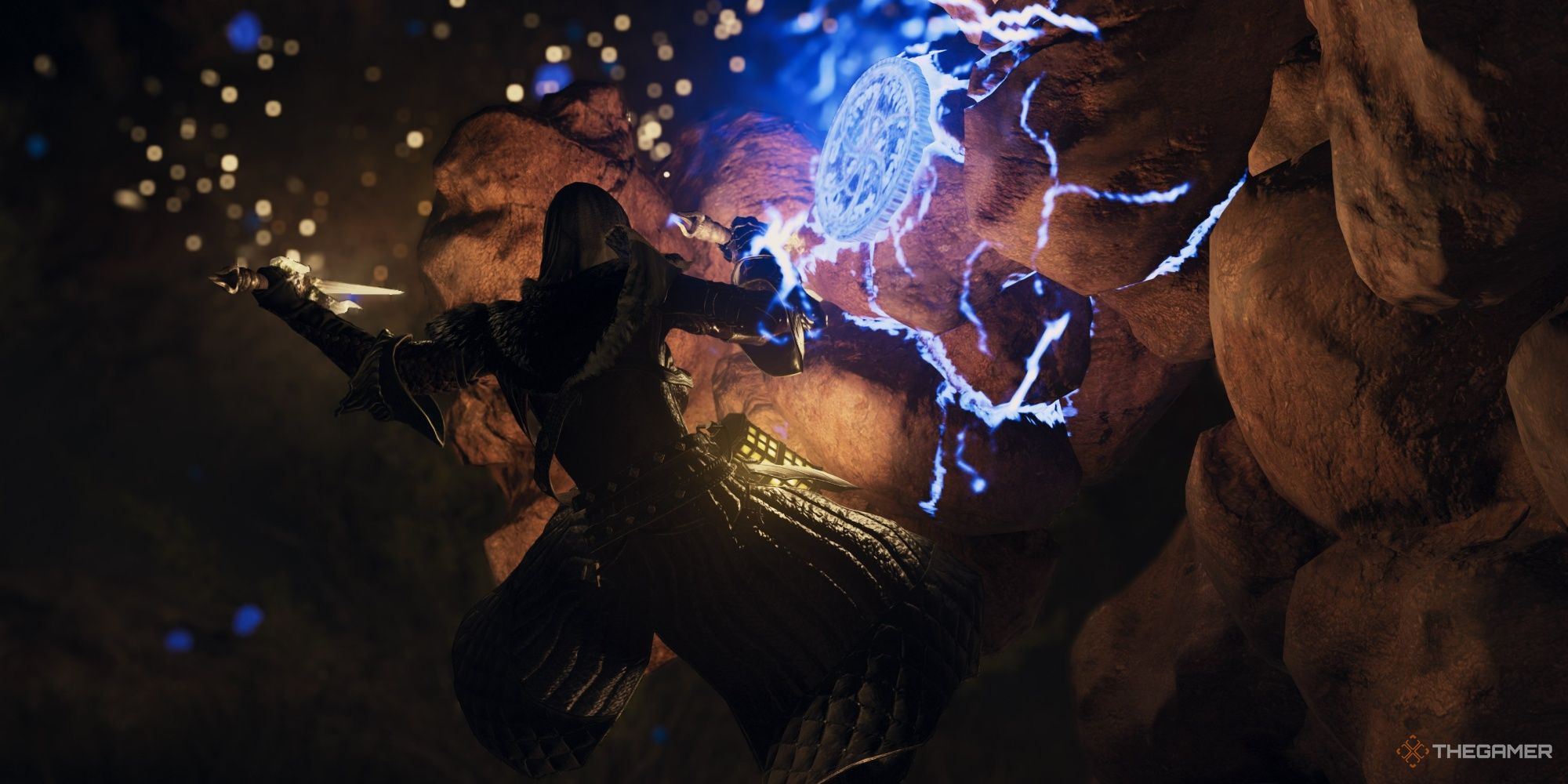 Dragon's Dogma 2 Warfarer agarrando a Golem