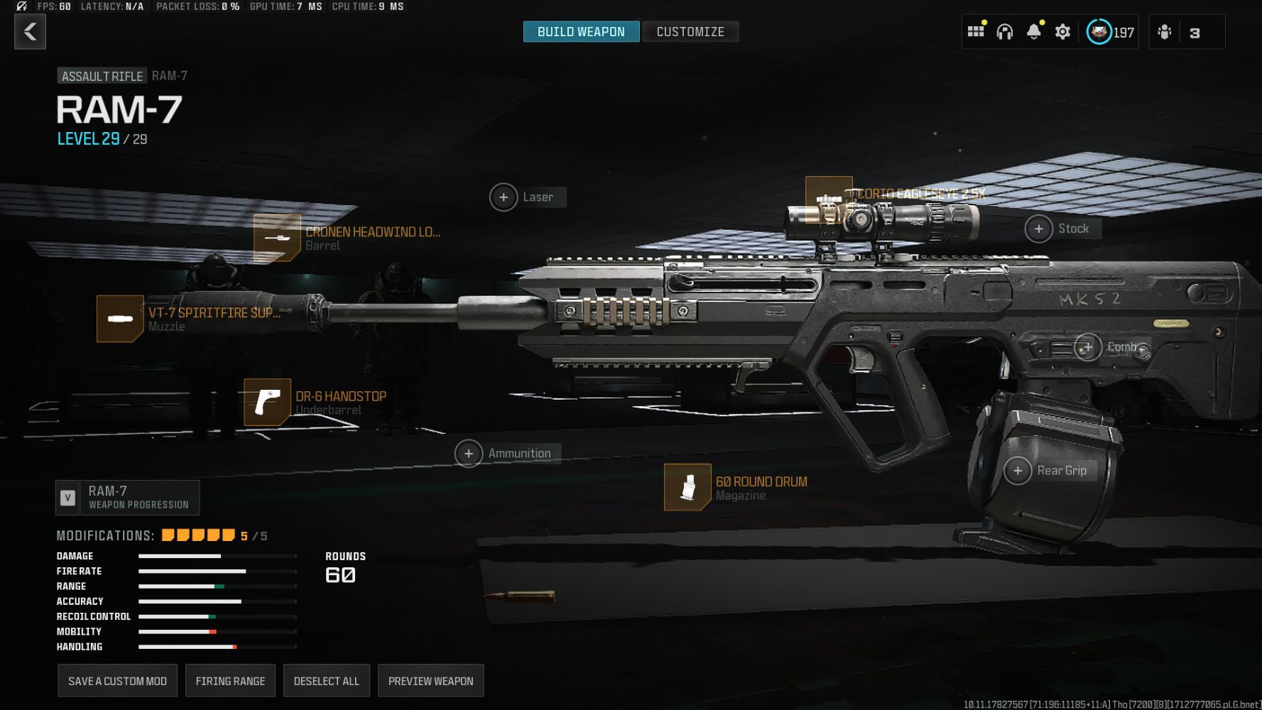 RAM-7 gris con mira 2x en el menú Armero en Call Of Duty Warzone