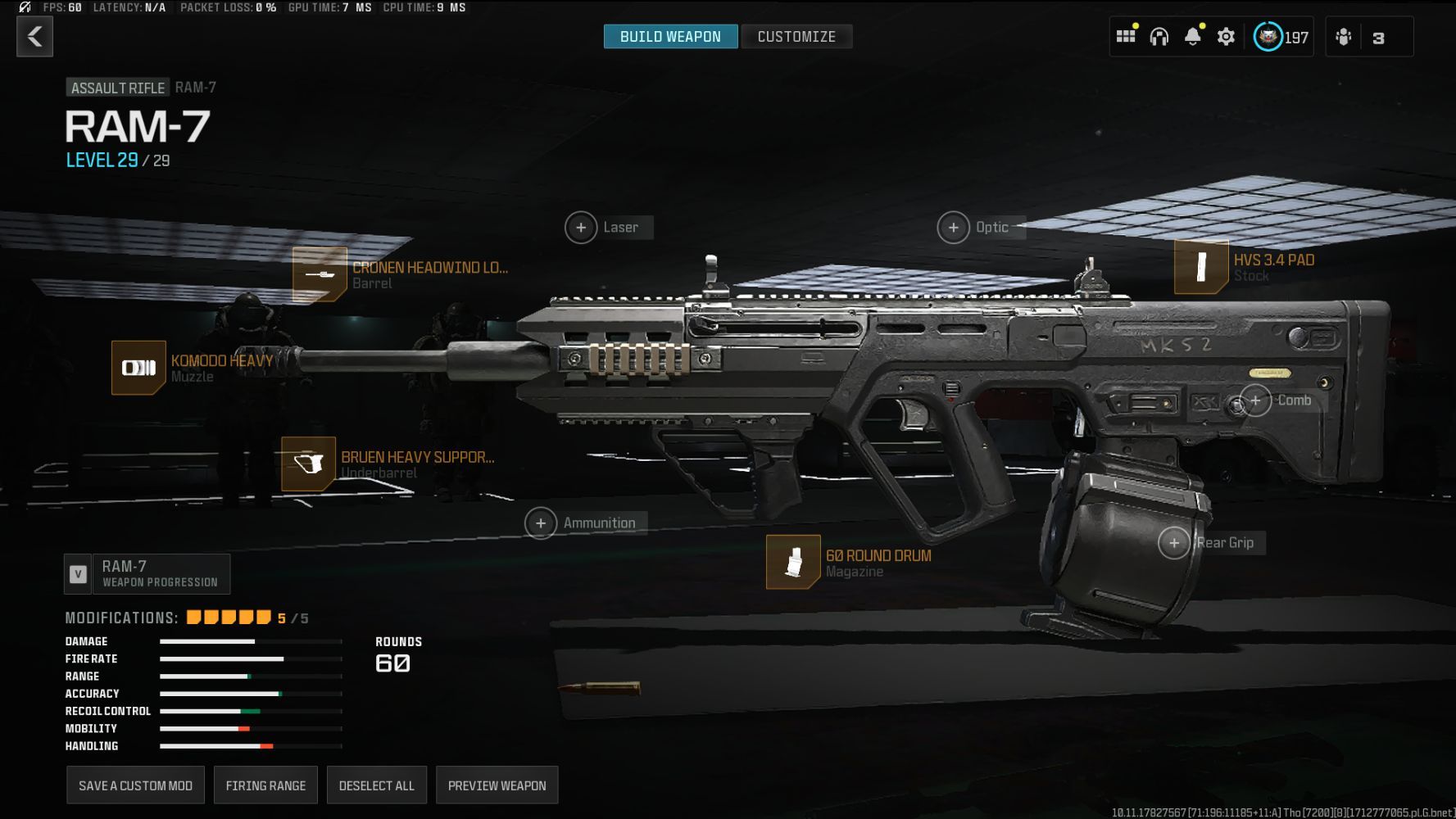 RAM-7 gris equipada en el menú Armero en Call Of Duty Warzone