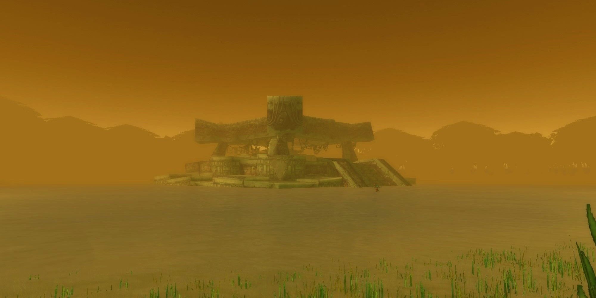El Templo hundido de Atal'Hakkar, parcialmente sumergido en el Charco de las Lágrimas en el Pantano de los Dolores