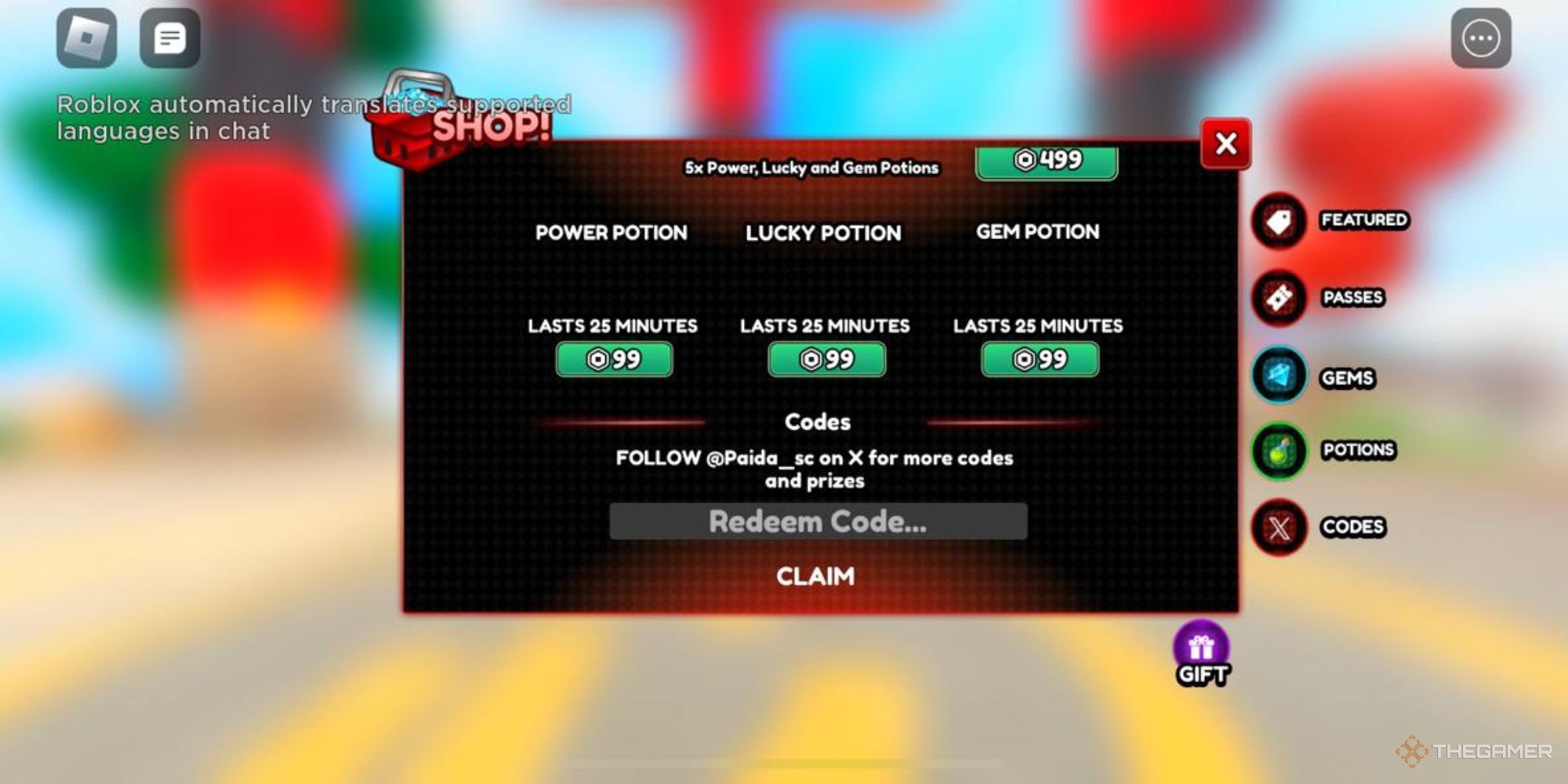 Un cuadro de texto para ingresar códigos de canje en Roblox Island Simulator
