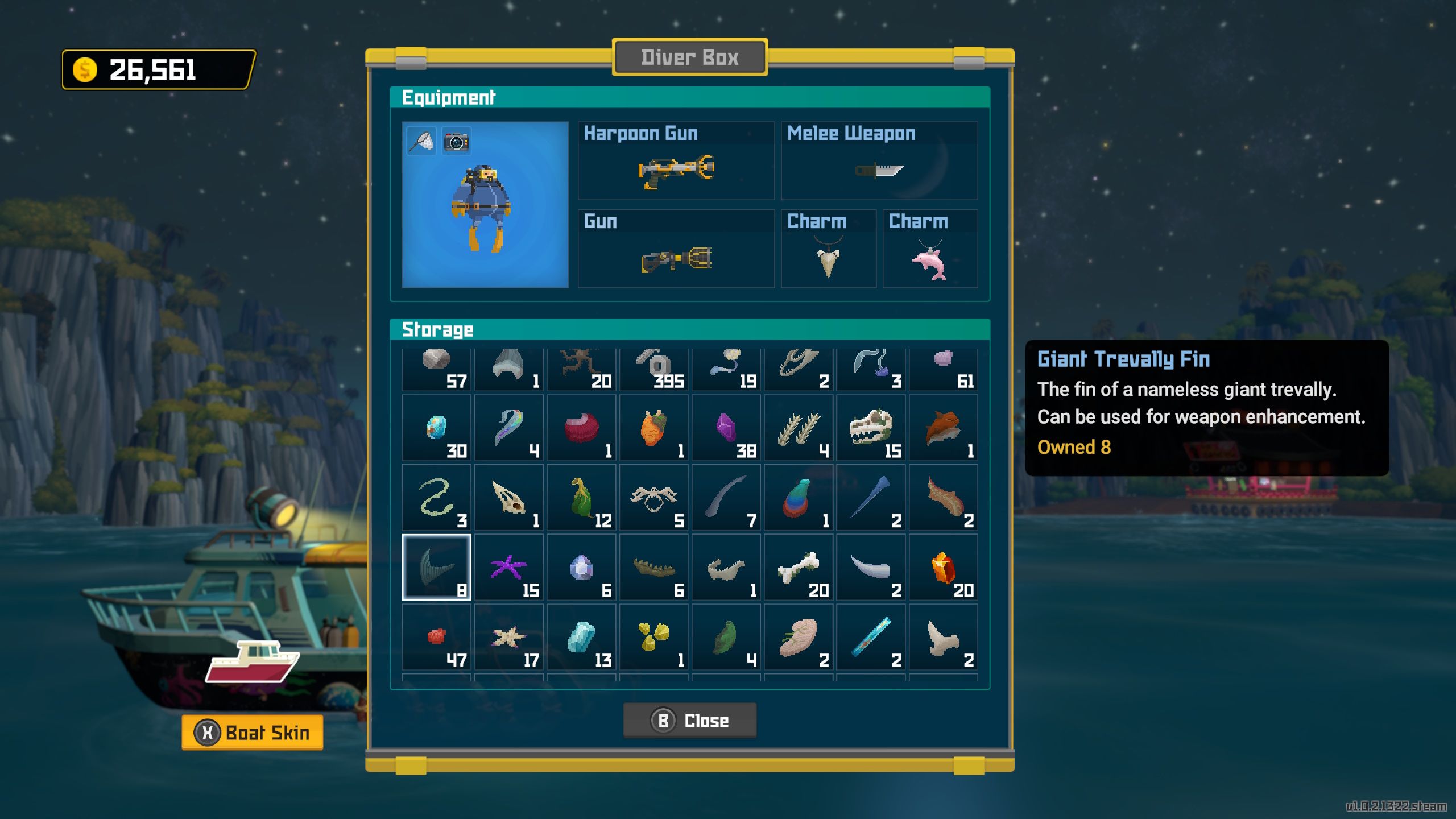 Inventario de aletas de jurel gigante de Dave the Diver 2