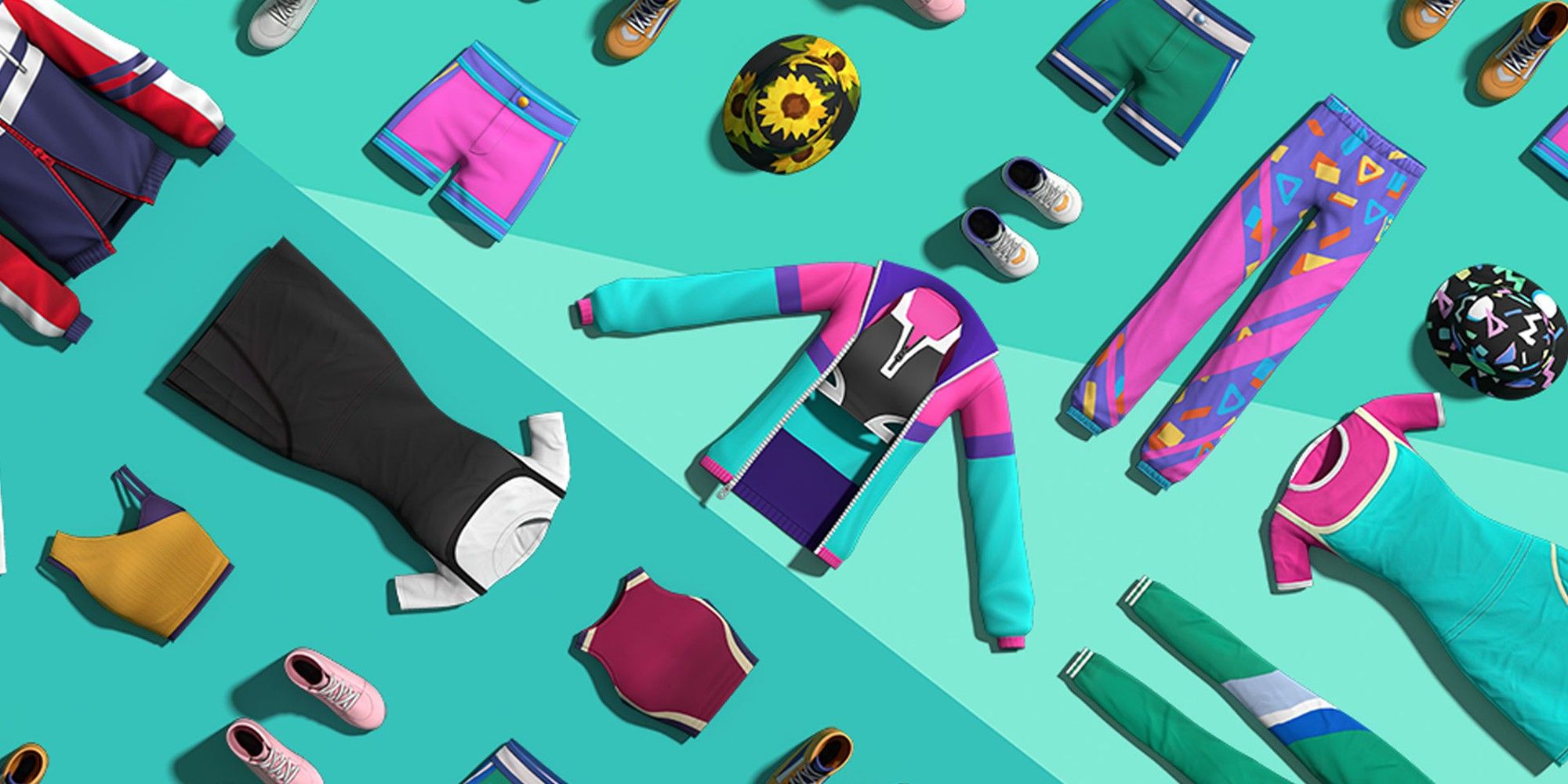 Imagen oficial de Sims 4: Throwback Fit Kit con varias prendas