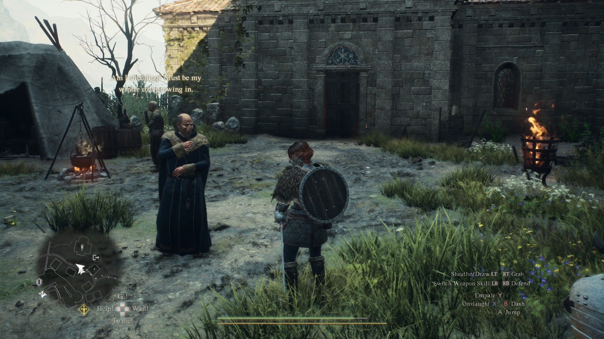 Dragon's Dogma 2 Kendrick fuera de Gracious Hand en Vernworth Slums