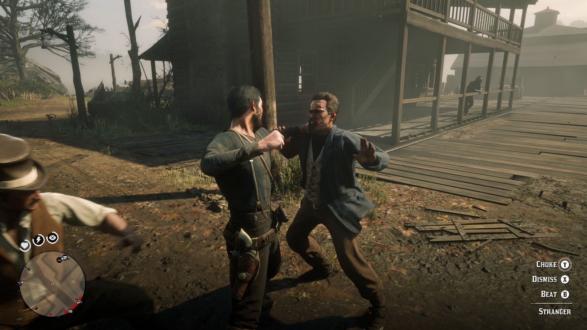 Red Dead Redemption 2 John agarra a una persona en una pelea