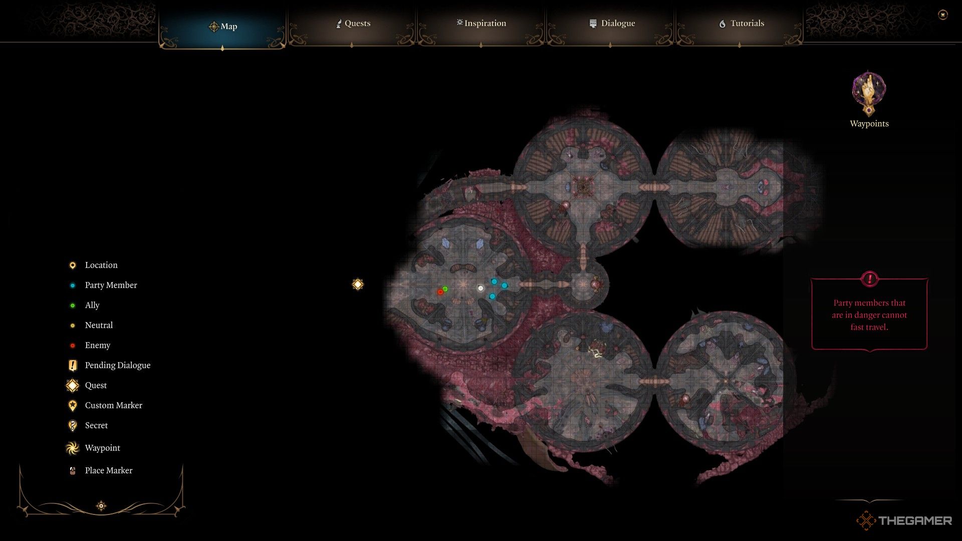 Ubicación del comandante Zhalk como se muestra en el mapa mundial de Baldur's Gate 3.