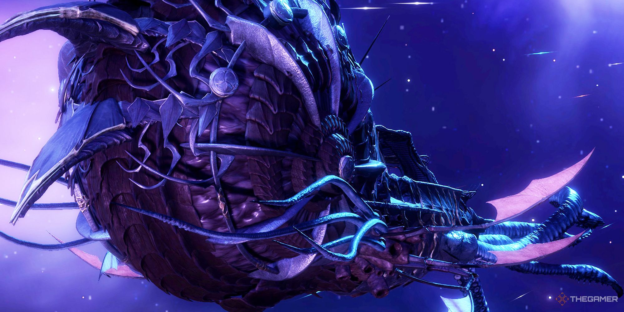 Nave Nautiloid de Baldur's Gate 3 volando por el espacio