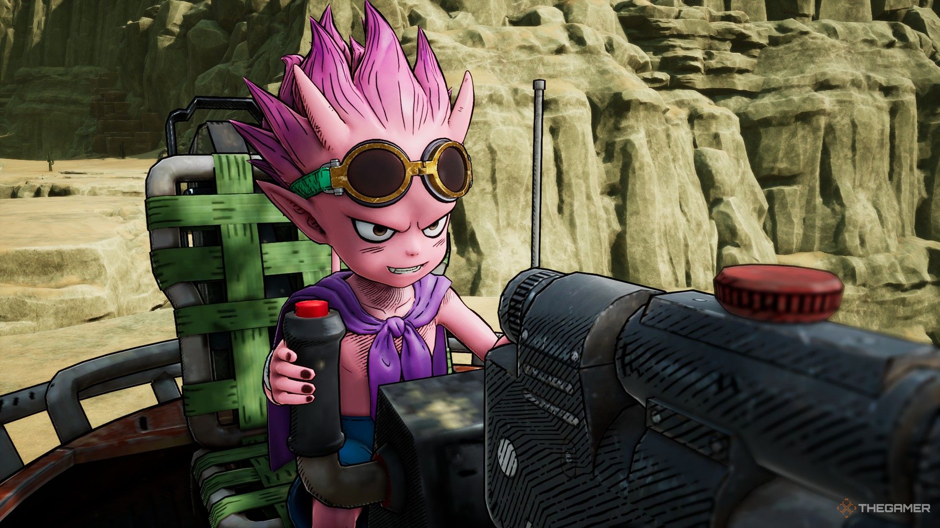 Beelzebub en la cabina de un robot de salto en Sand Land