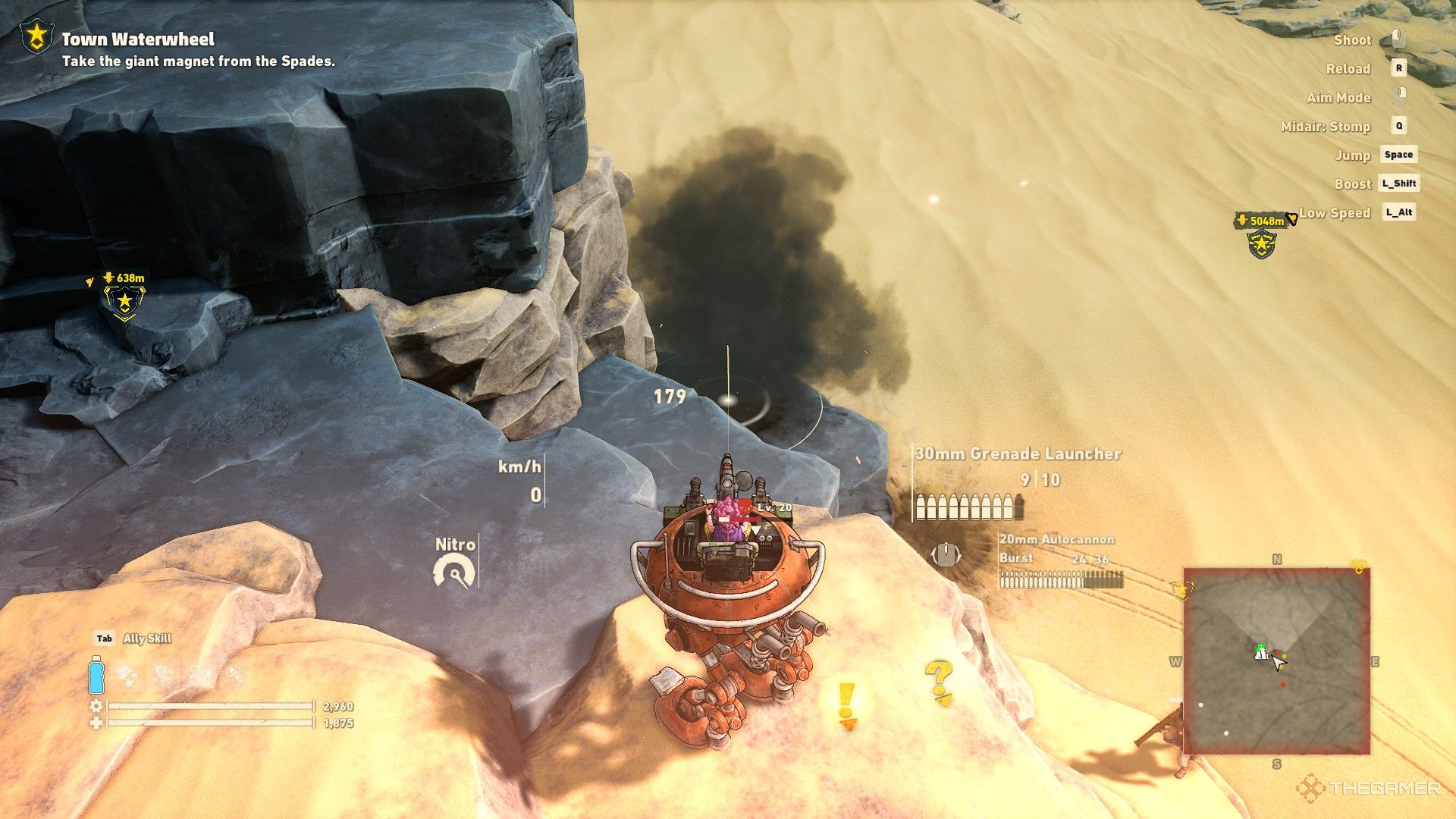 El Jump-Bot dispara granadas desde lo alto de un acantilado a los enemigos que se encuentran debajo en Sand Land.