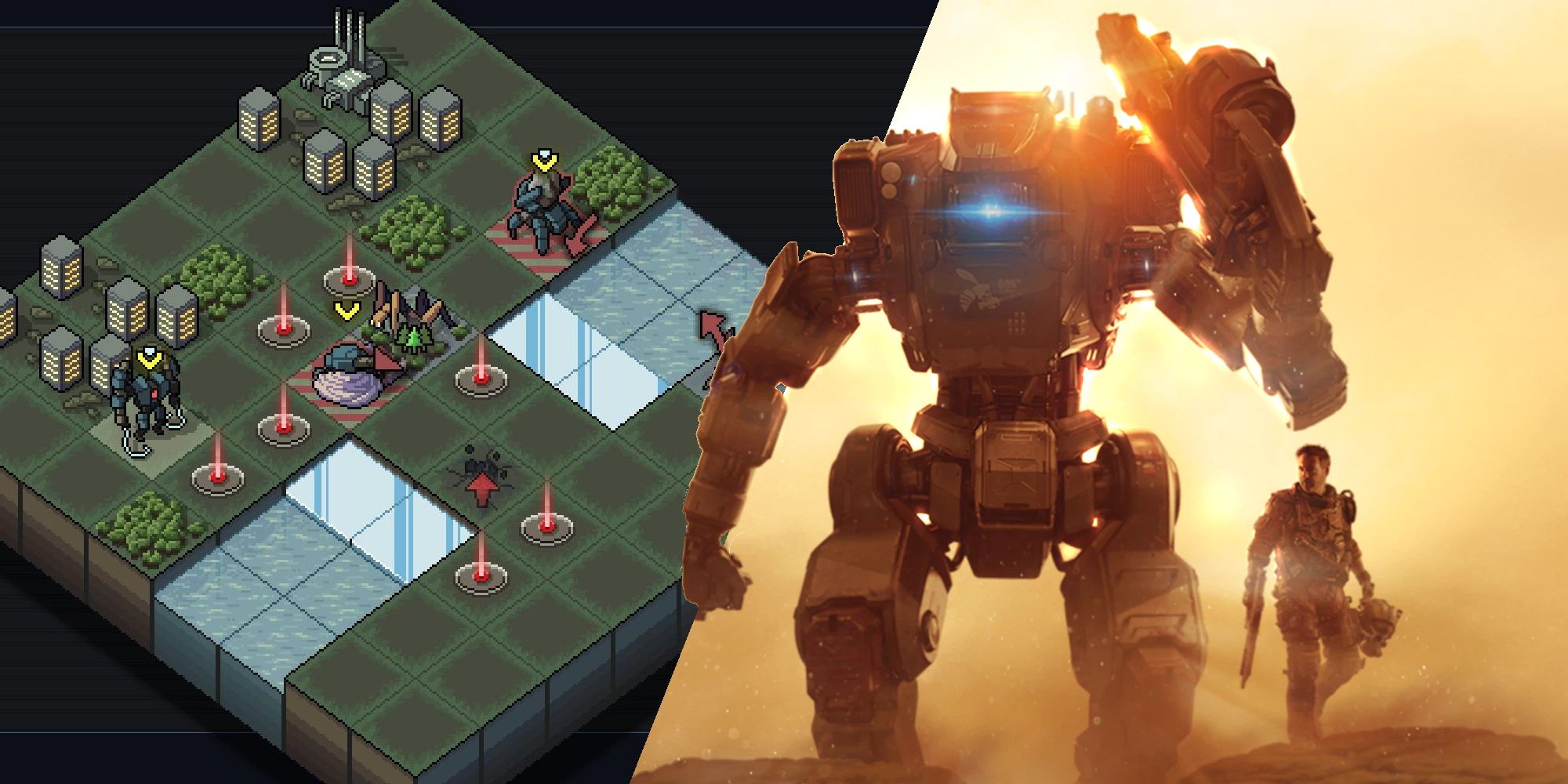 Imagen destacada del mejor juego mecánico (que muestra Into The Breach y Titanfall 2)