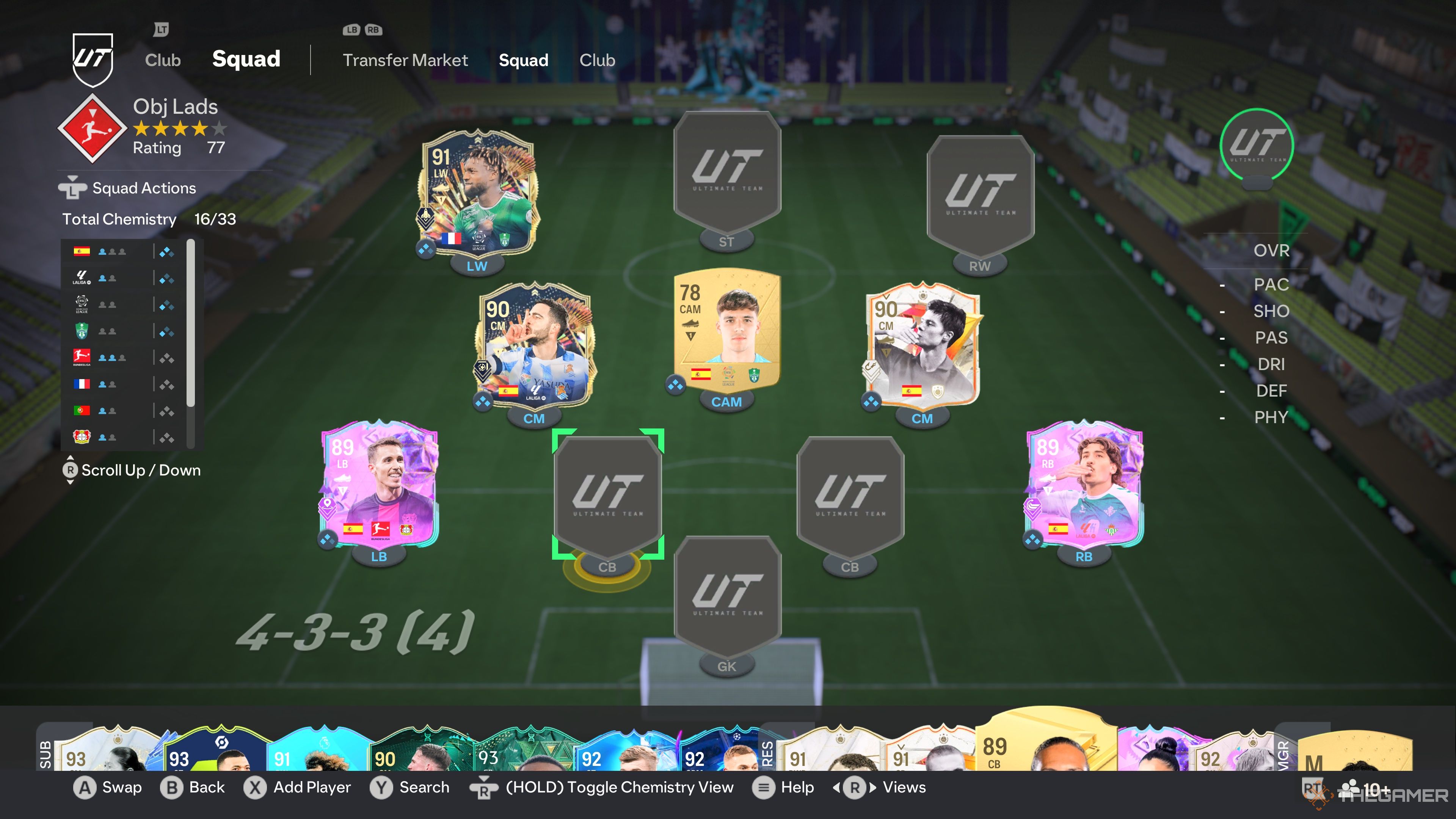 Un equipo de ejemplo para completar el Live TOTS Gabri Veiga Challenge en EA Sports FC 24.
